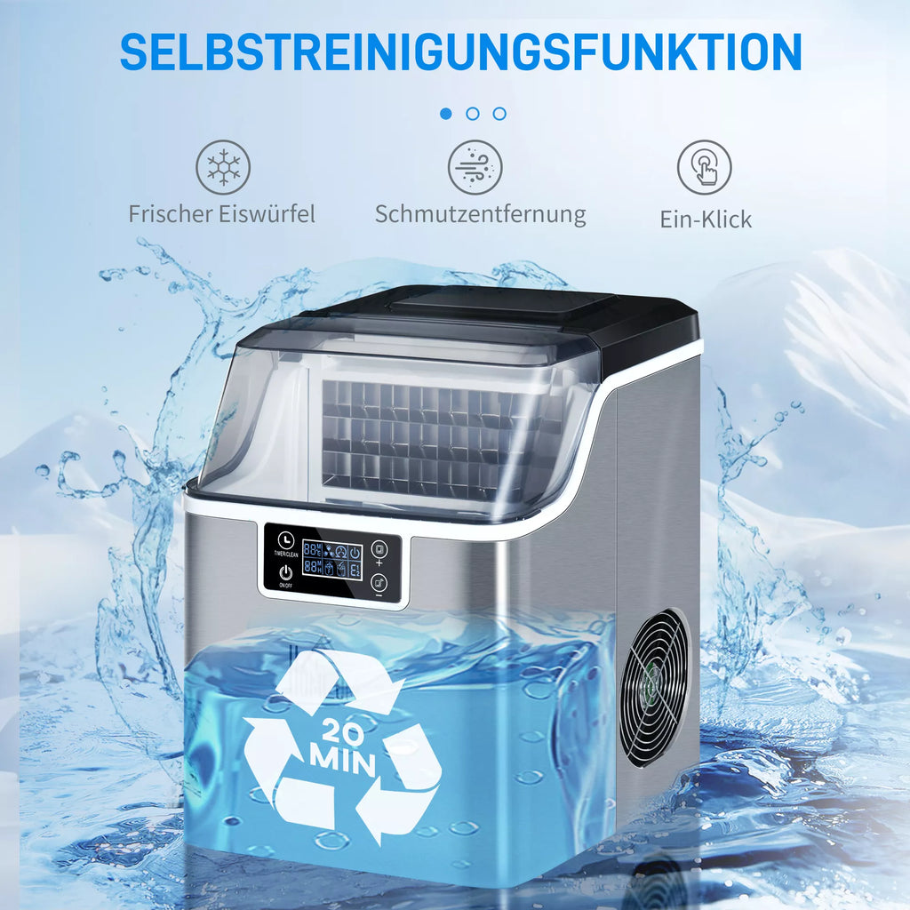 Ledo kubelių gaminimo aparatas Ledo kubelių dozatorius Ice-Maker 20 kg/24 val. 2,3 l ledo kubelių gaminimo aparatas su 3,2 l vandens rezervuaru, sidabrinis