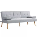 Miegamasis sofos, 3-vietė sofa, miegamasis sofos su atlenkiamu stalu, puodelių laikiklis, lino išvaizdos miegamasis sofos, svetainės svečių sofa, šviesiai pilkos spalvos