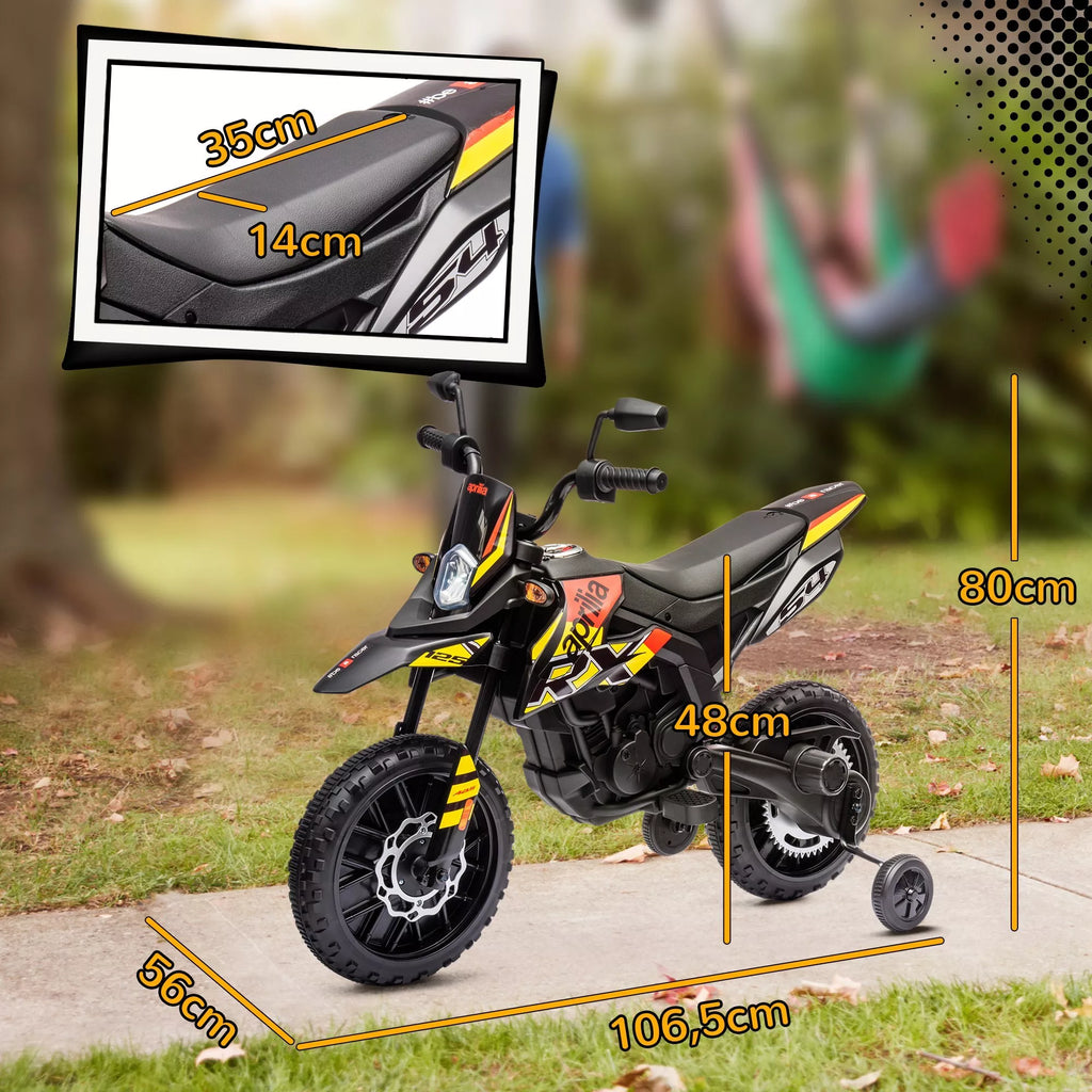 Elektrinis motociklas Aprilia vaikams 37–96 mėn., iki 30 kg, geltonas