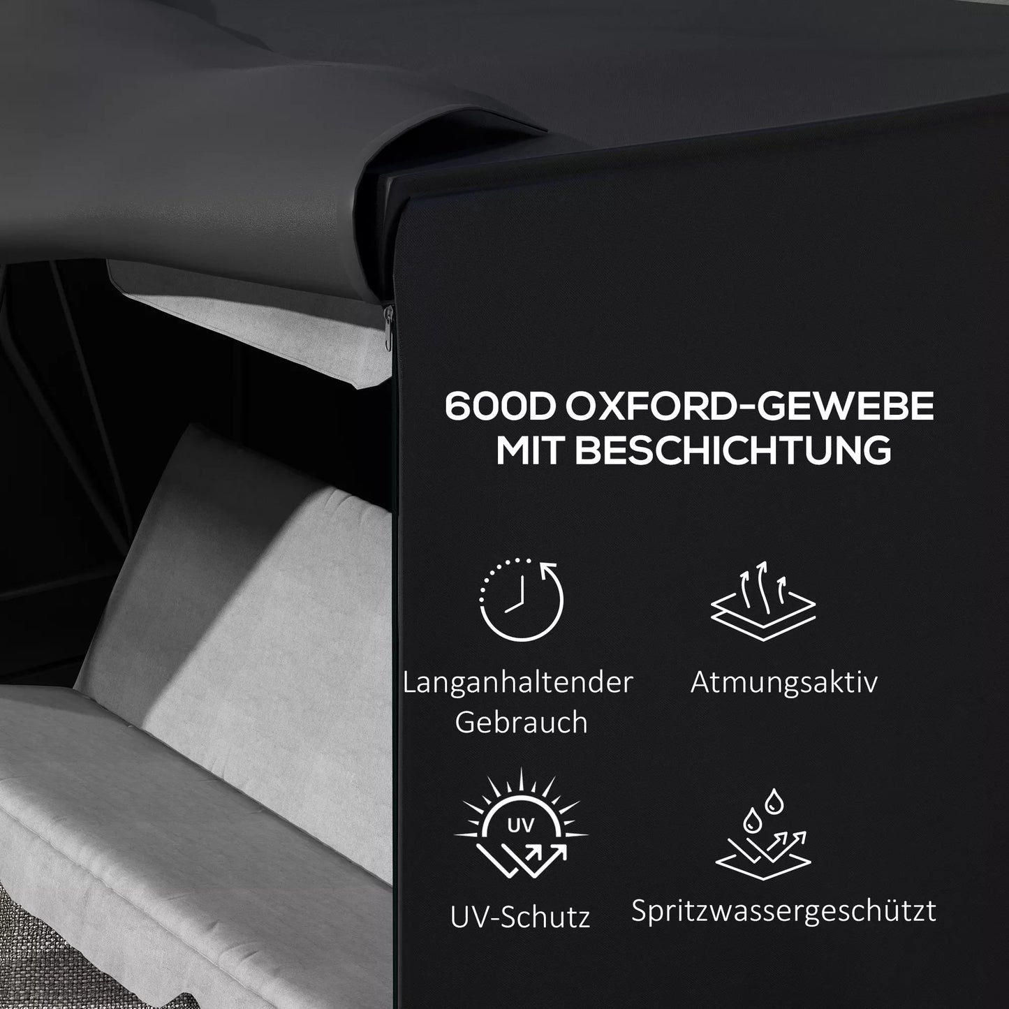 Atsparus vandeniui užvalkalas sodo supynėms (Hollywood tipo), juodas, 205 x 124 x 164 cm