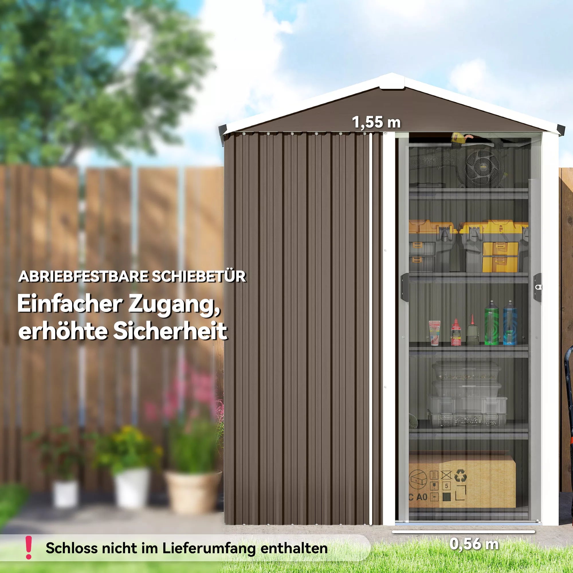 Metalinis įrankių sandėliukas 1,1 m², įrankių sandėliukas su dvišlaičiu stogu, užrakinamos stumdomos durys, pirštinės, 136 x 87 x 179 cm