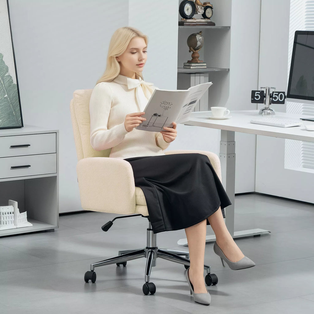 Biuro kėdė ergonomiška reguliuojamo aukščio, kreminės baltos spalvos