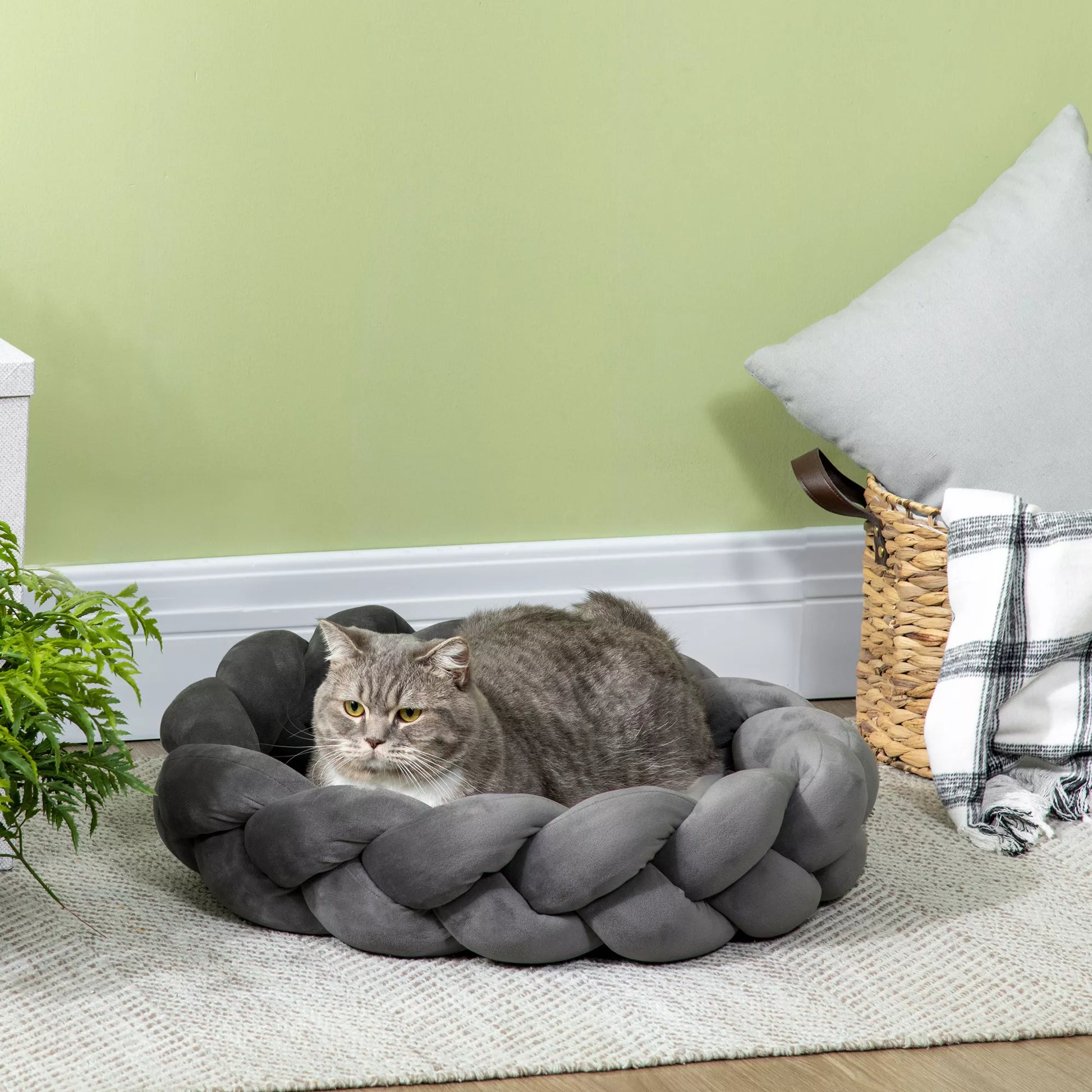 Naminių gyvūnų lovelė su pagalve, kačių lovelė, šunų krepšys, skalbiama, 55 cm x 55 cm x 14 cm, pilka