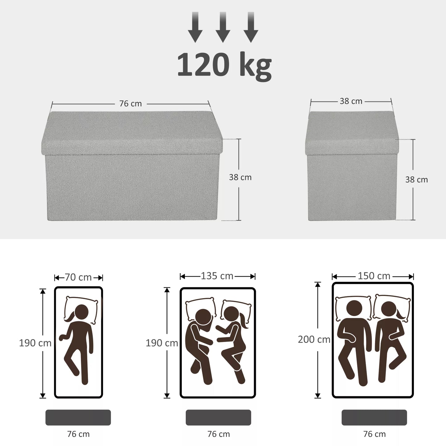 Laikymo pufas, minkštas suoliukas su daiktadėže ir dangčiu svetainei, miegamajam, koridoriui, šviesiai pilkas
