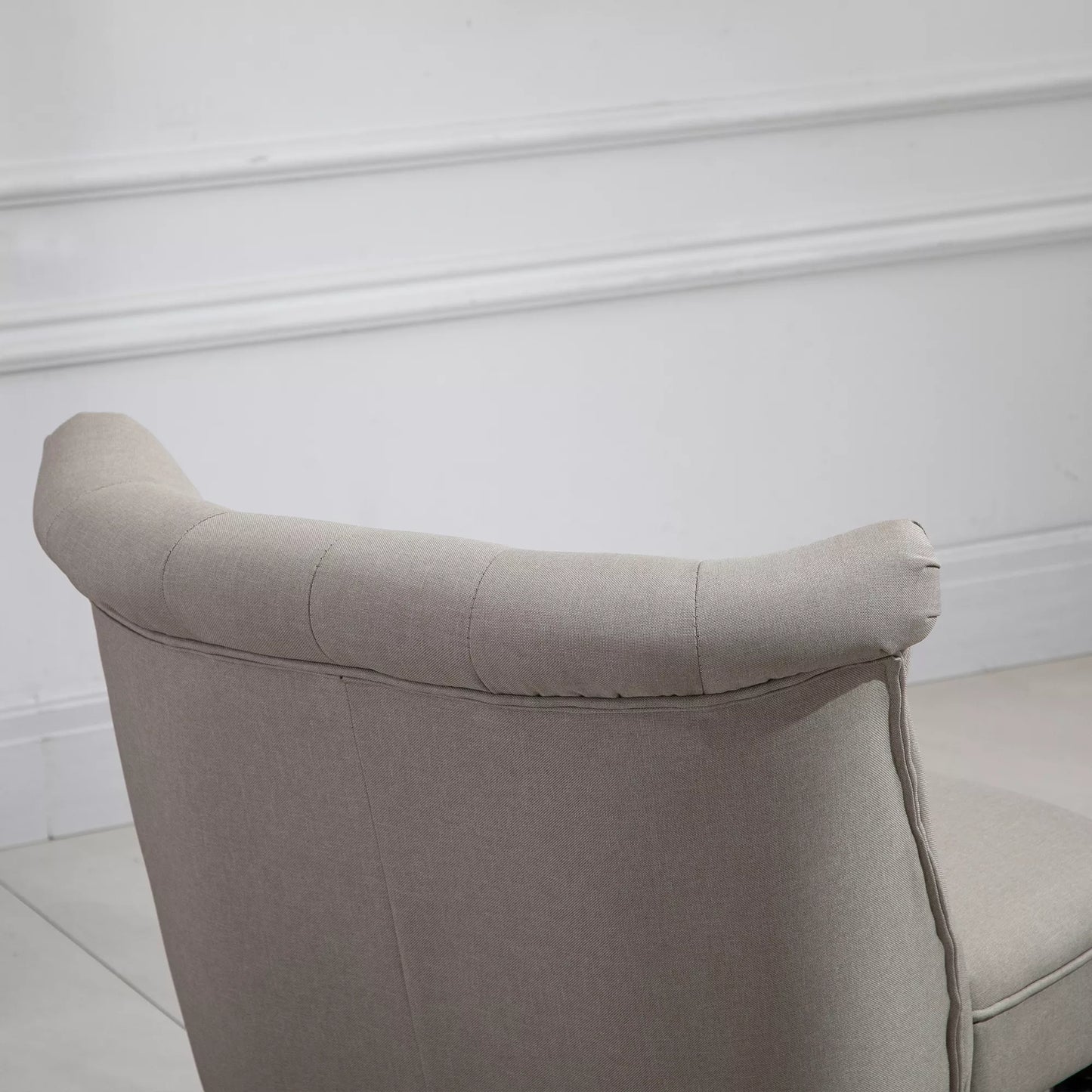 Vintažinis relaksacinis krėslas, poilsio krėslas, minkštas krėslas, valgomojo kėdė, lininis apmušalas, medinis rėmas, smėlio+juoda spalva 67 x 67 x 78 cm