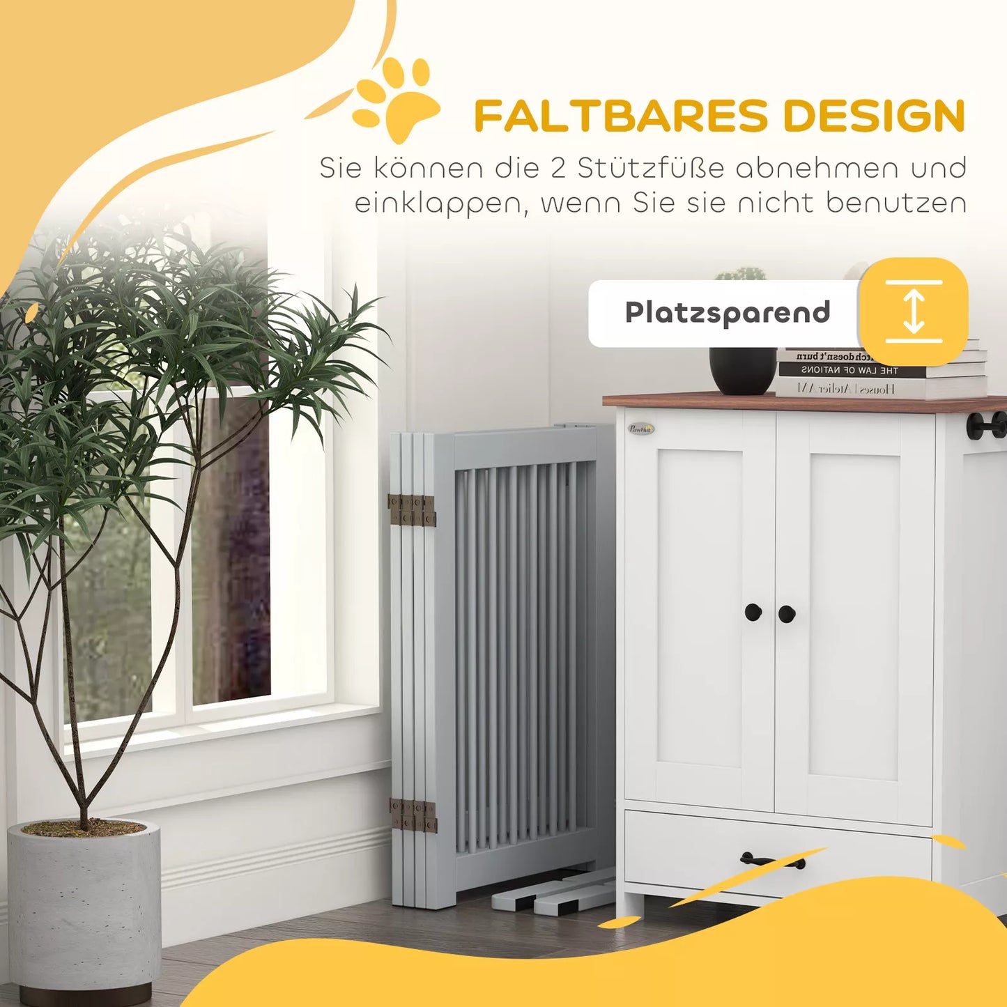 Laisvai statoma šunų tvorelė, 4 skydai, lanksti, pušies mediena, 204I x 36P x 75A cm, šviesiai pilka