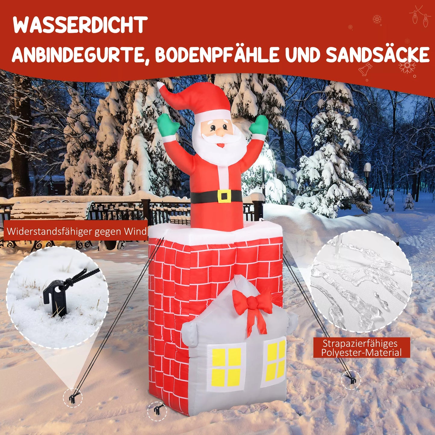 Pripučiama Kalėdų dekoracija, Kalėdų Senelis kamine, LED, pripūtiklis