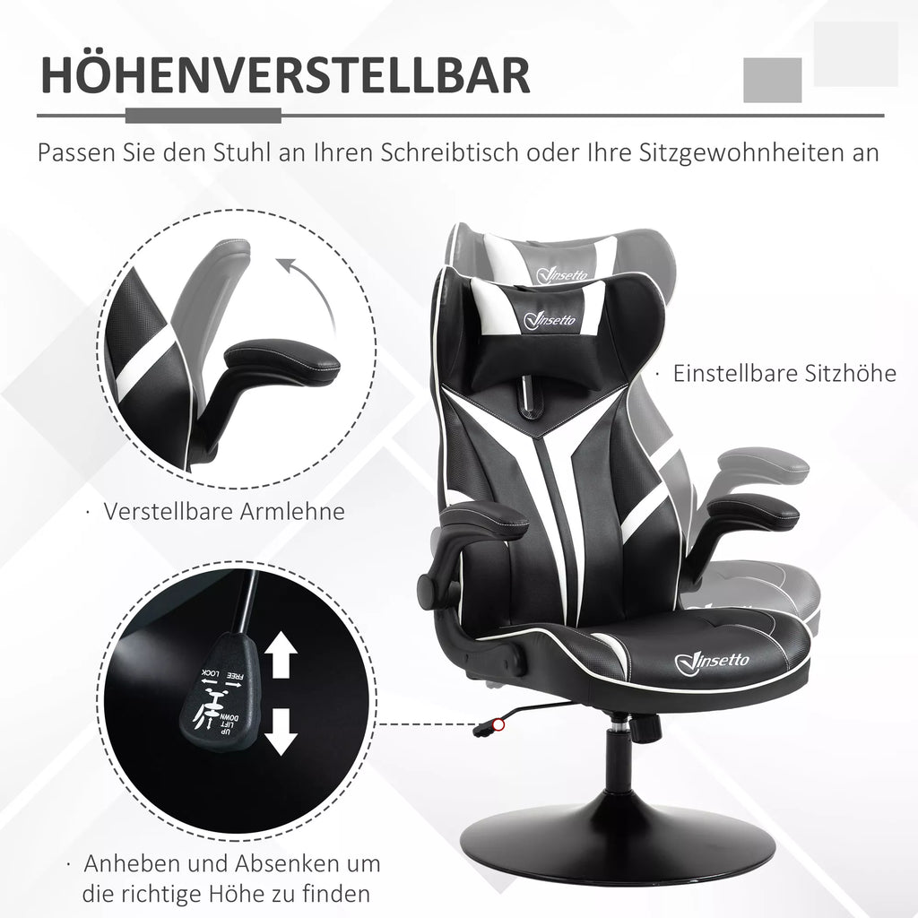 Žaidimų kėdė Ergonomiška žaidimų kėdė su galvos atrama ir reguliuojamu aukščiu Žaidimų kėdė Biuro kėdė su sūpynės funkcija Juoda + balta