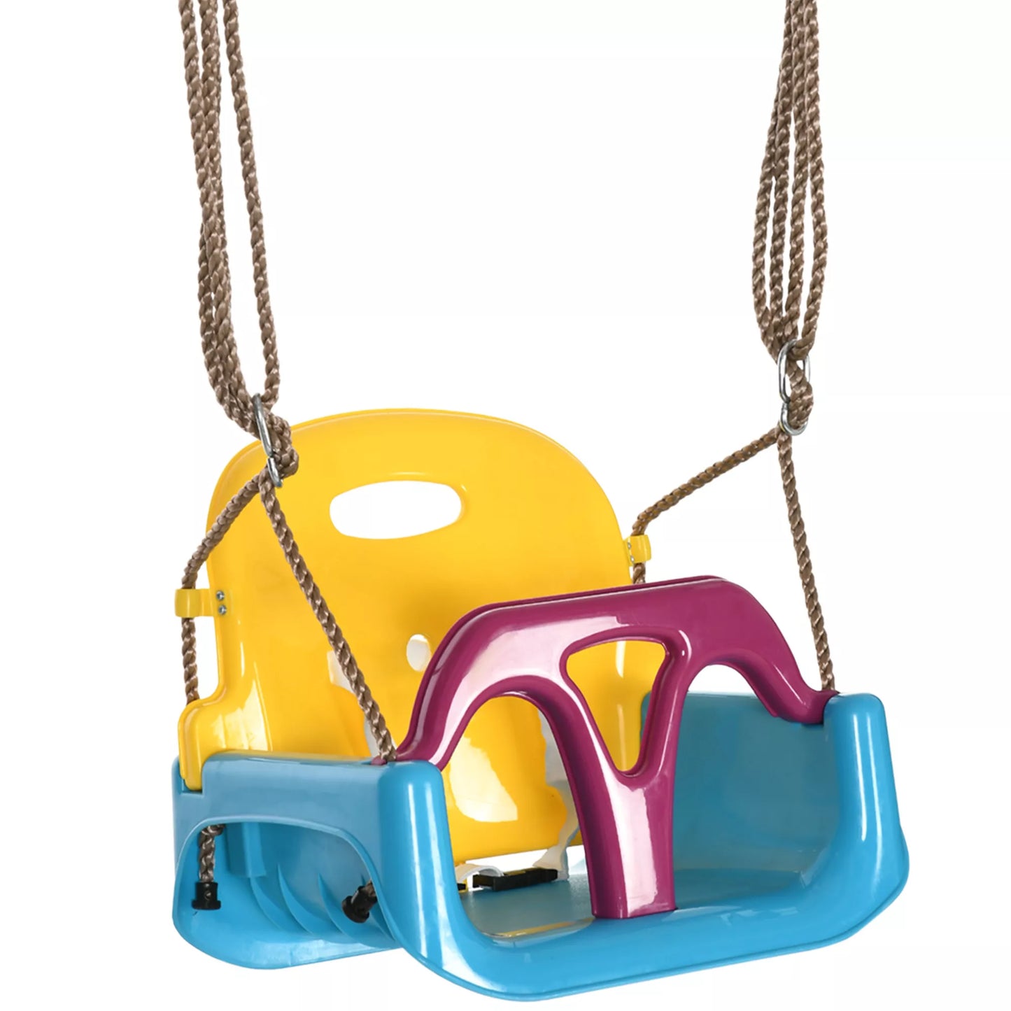 3-in-1 vaikiškos sūpynės, reguliuojamo aukščio, nuimama atlošama dalis, skirtos naudoti patalpose ir lauke, mėlyna+geltona, 42 x 33 x 180 cm