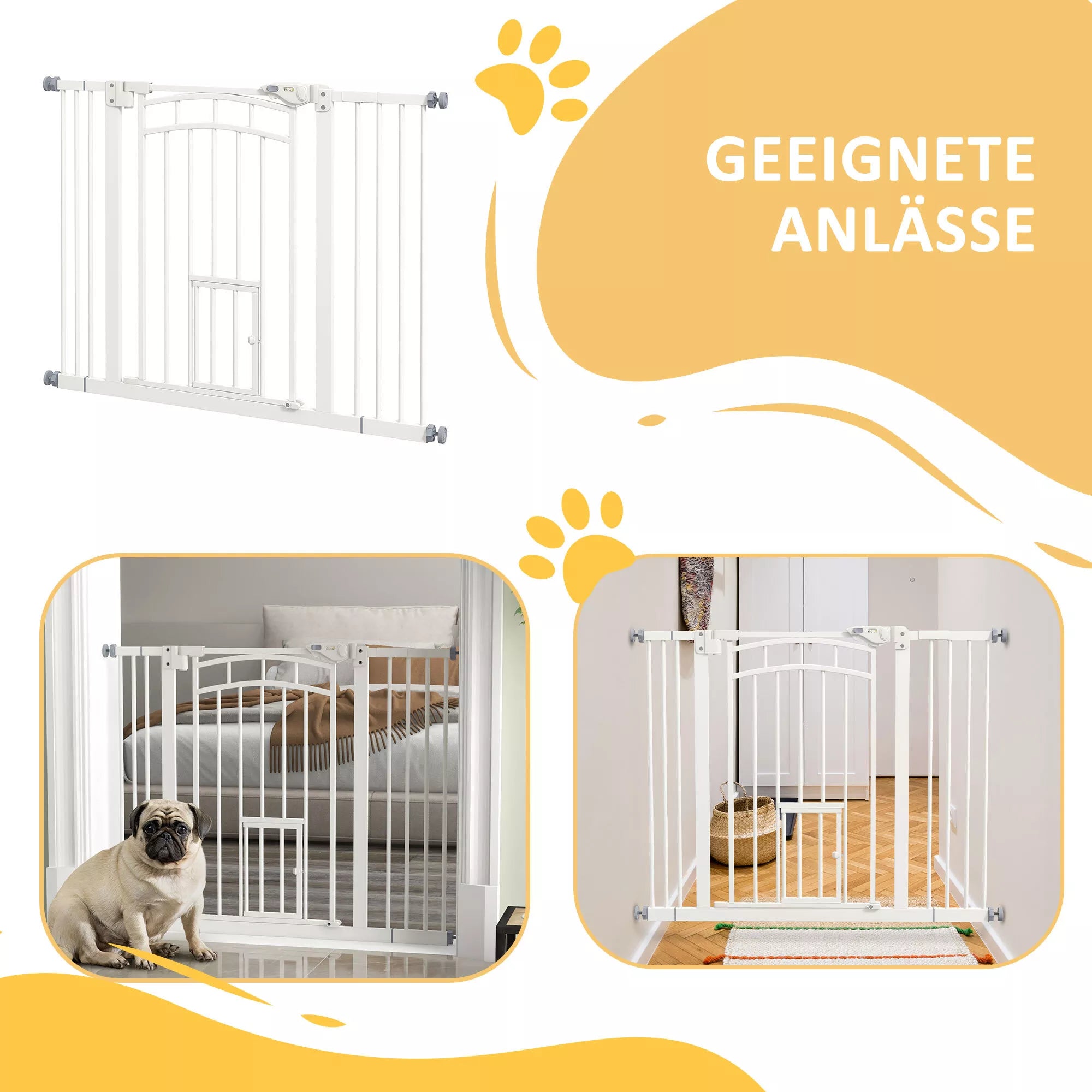 Laiptų apsauginė grotelė Šunų apsauginė grotelė, automatinis uždarymas, valdymas viena ranka, 100 cm x 4 cm x 76 cm, balta