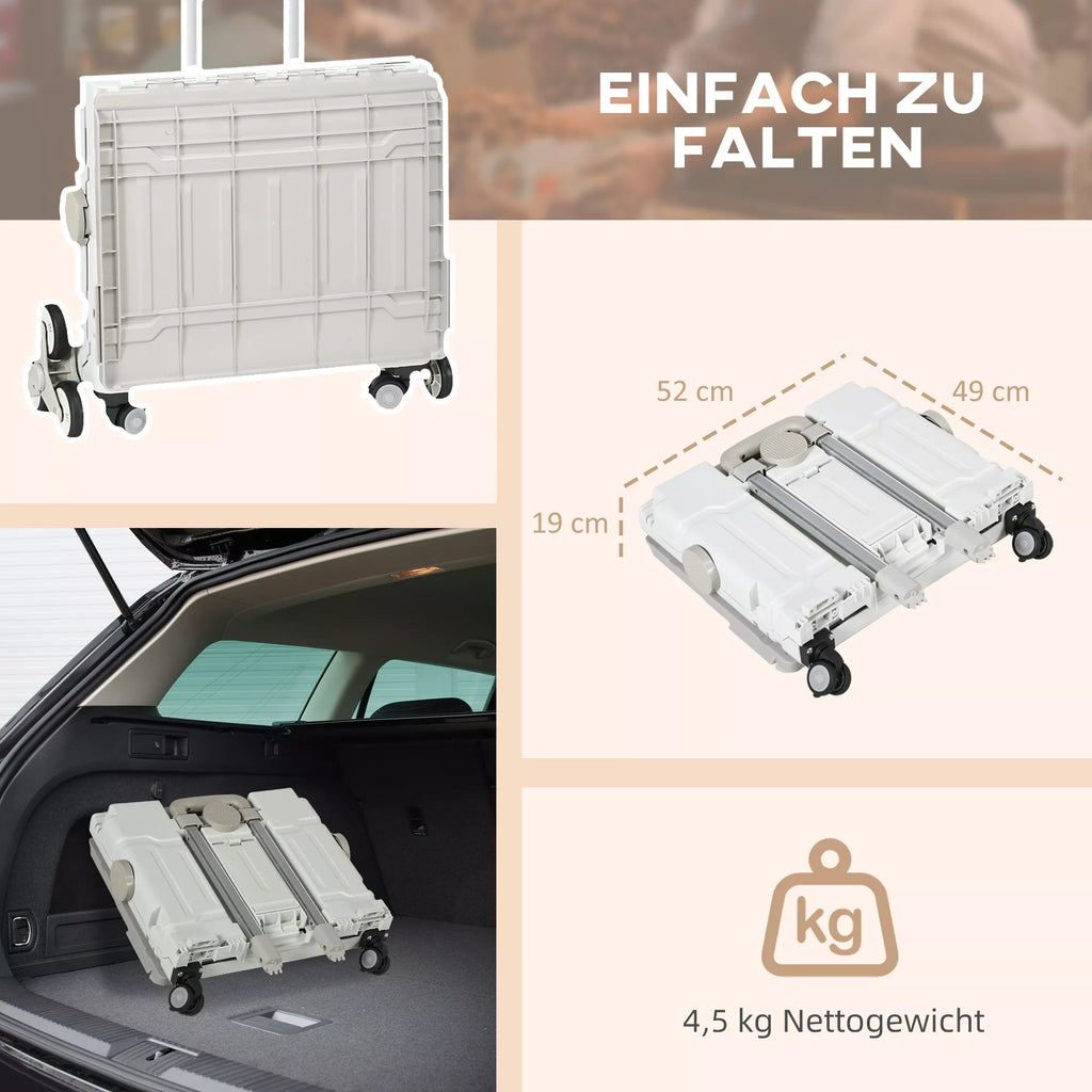 Pirkinių vežimėlis Laiptų kopiklis Mobilus transportavimo dėžė,  sulankstomas, teleskopinė rankena, maksimalus apkrovos svoris iki 65 kg, baltas