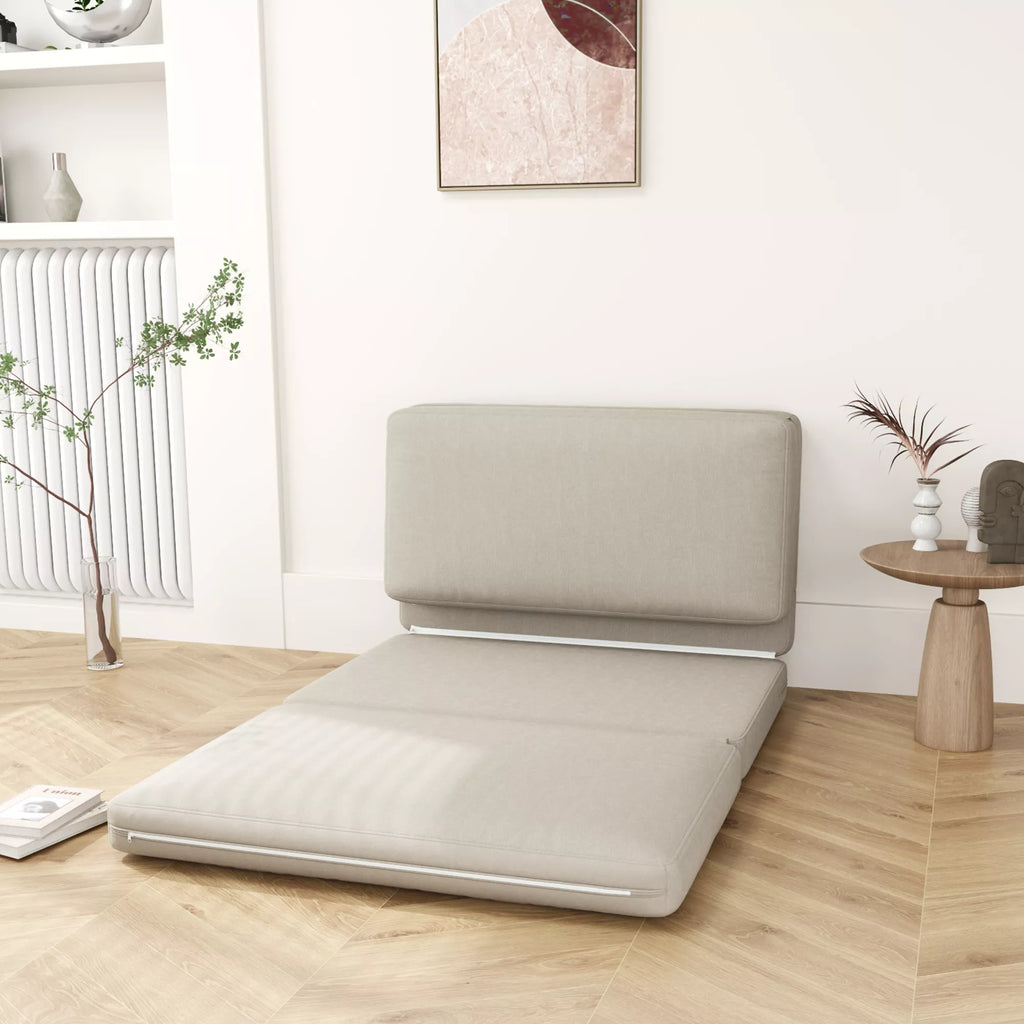 2-in-1 sulankstomas poilsio krėslas, svečių čiužinys, dalomas, 120 cm pločio, smėlio spalvos