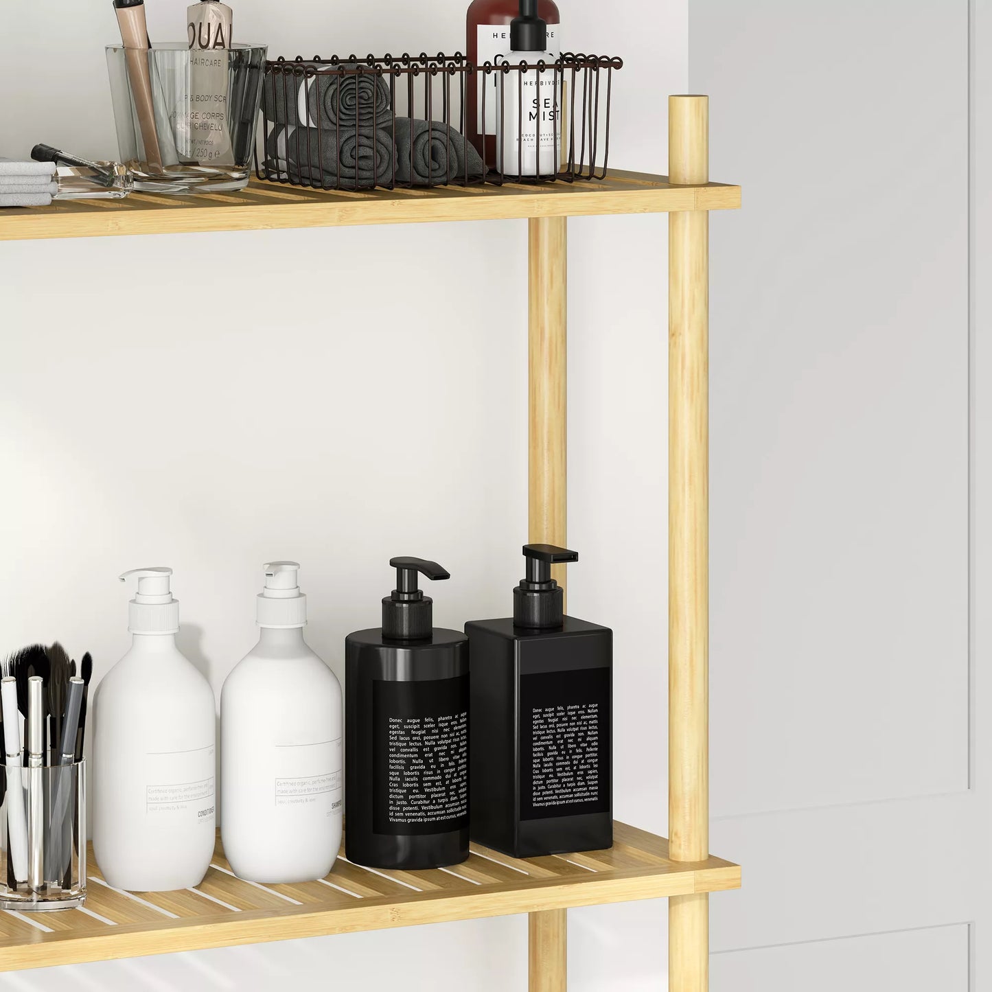 Tualeto lentyna 3 lygmenų Vonios lentyna, vietą taupantis natūralaus medžio 69 x 25,5 x 181 cm