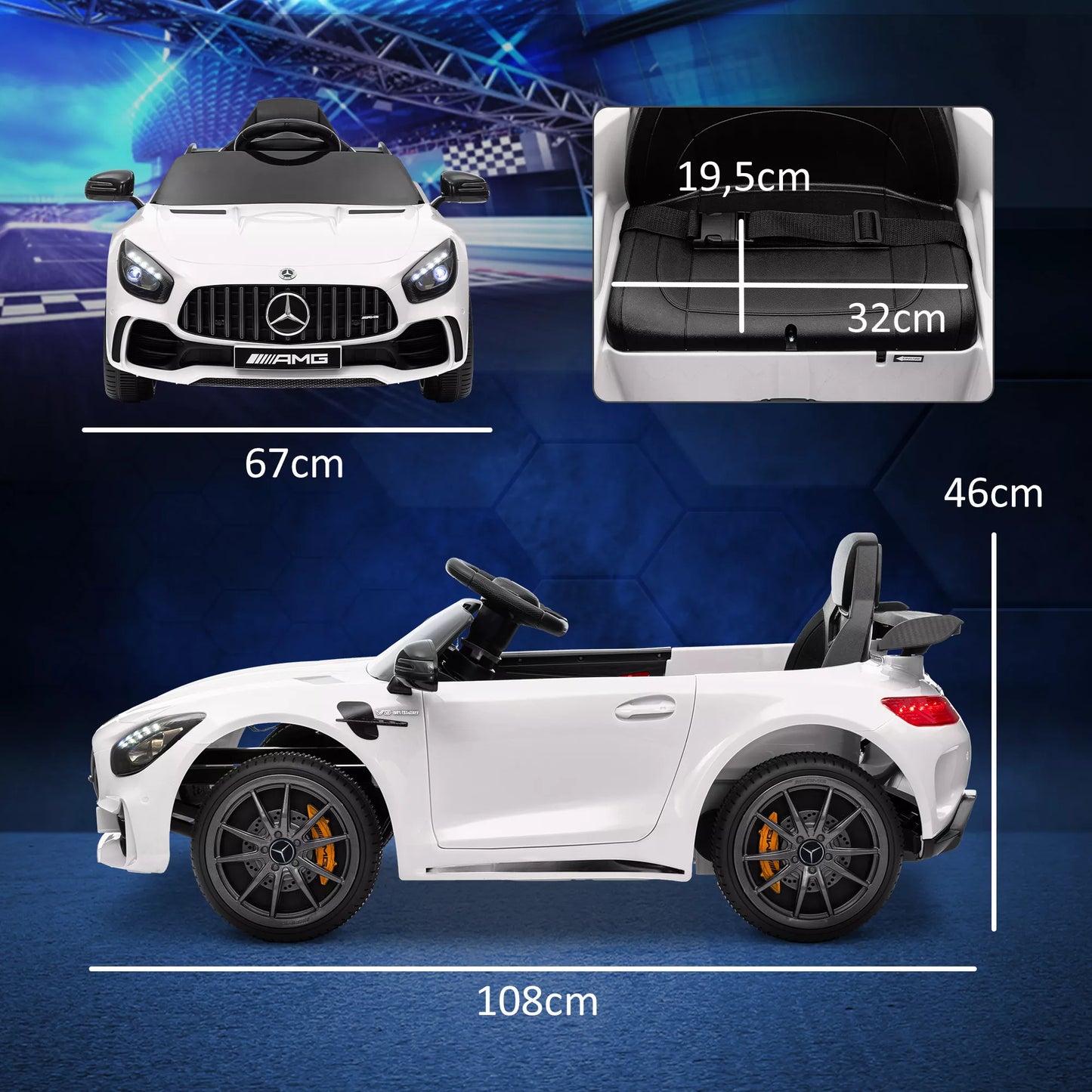 Vaikiškas elektrinis automobilis Mercedes, 3-5 km/h, su nuotolinio valdymo pultu, šviesomis ir muzika, baltas