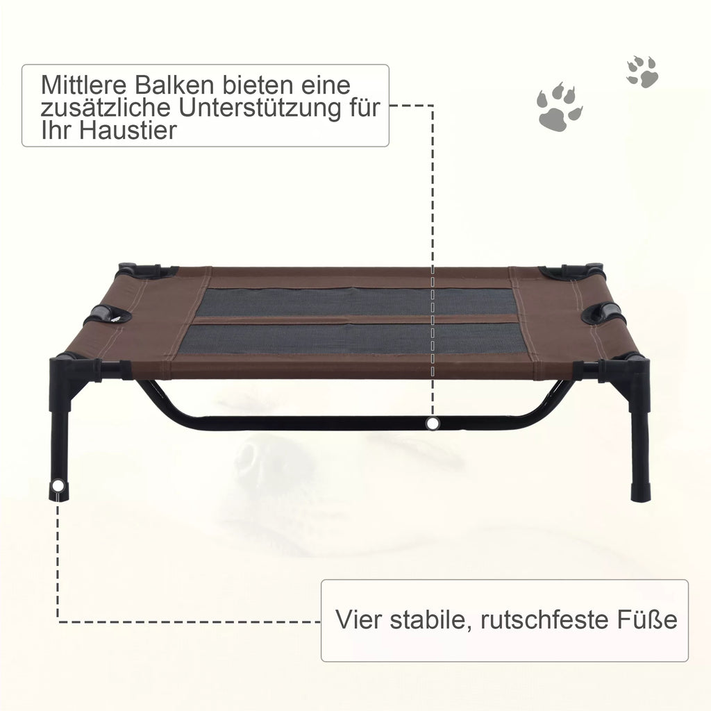 Šunų gultas lauke, vėsinantis gultas dideliems šunims, pakeltas šunų gultas su tvirtu metaliniu rėmu, kvėpuojanti tinklinė medžiaga sodui ir lauke, 92 x 76 x 18 cm, kavos rudos spalvos