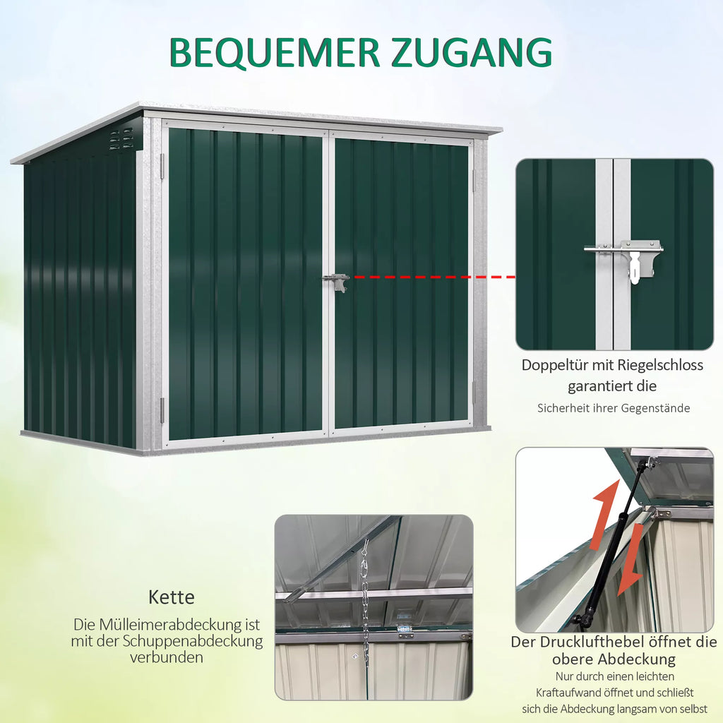Šiukšlių konteinerio dėžė „Storer“ su užraktu, skirta 2 šiukšlių konteineriams, plieninė, 178,5 x 104,5 x 128,5/113 cm, žalia