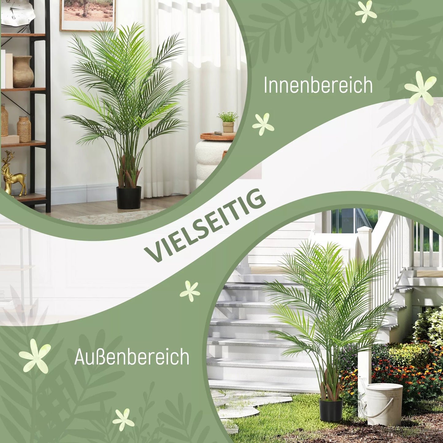 Didelė 120cm dirbtinė palmė, plastikinė, vazone, skirta svetainei, biurui