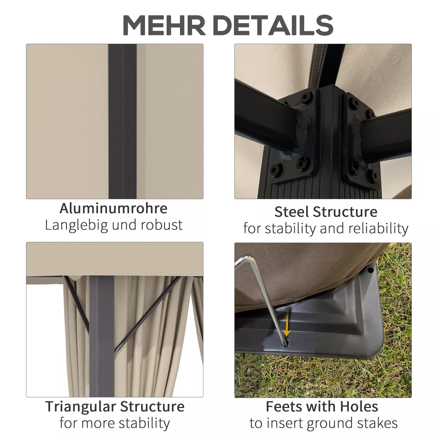 Sodo paviljonas 3 x 3 m Sodo palapinė Stogas su ventiliacijos angomis Šventinė palapinė su 4 šoniniais skydais atspari oro sąlygoms Aliuminio poliesteris khaki