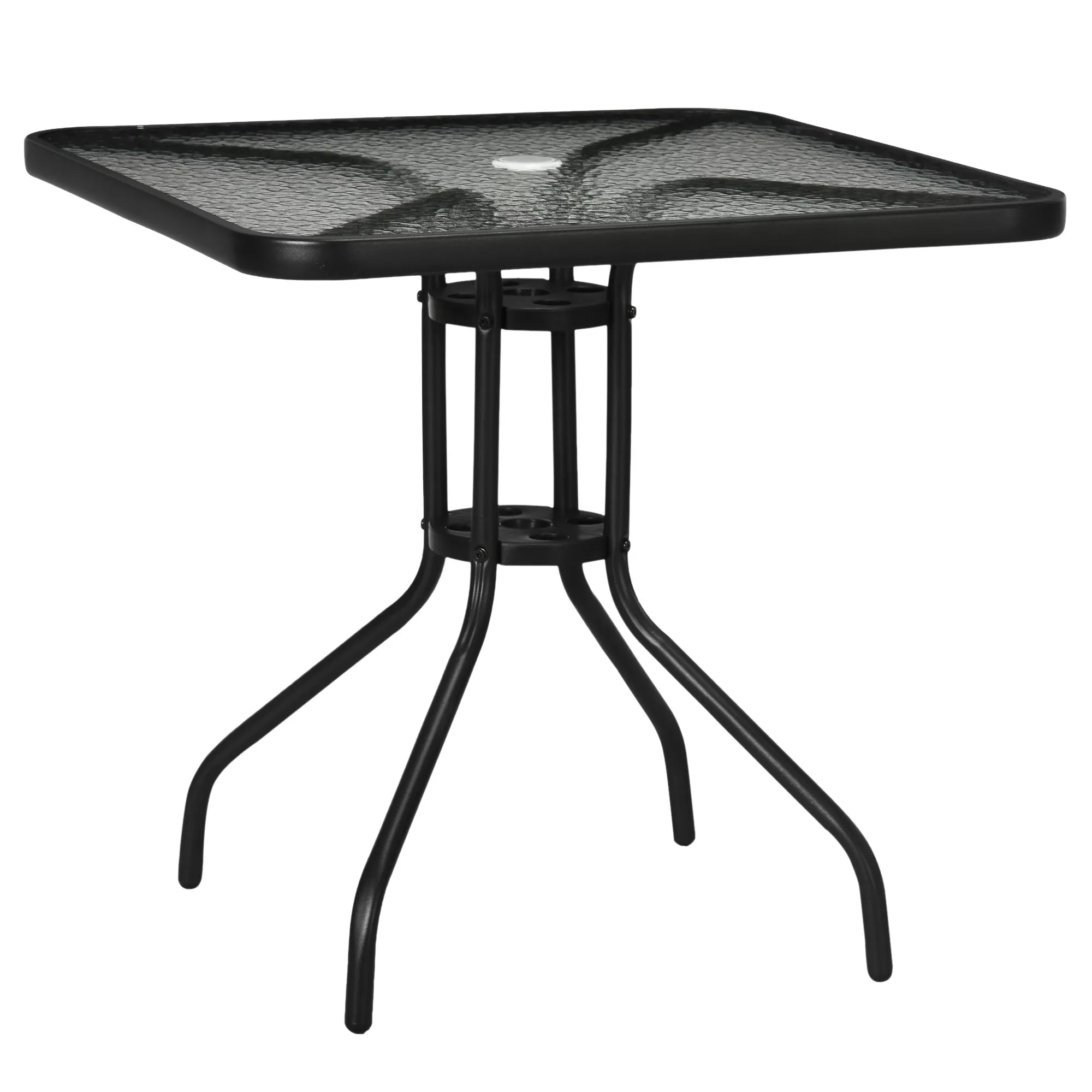 Sodo stalas Nuimamas Metalinis 76x76 cm Atsparus atmosferos poveikiui Balkono stalas su skėčio skyle, neslidus Juodas
