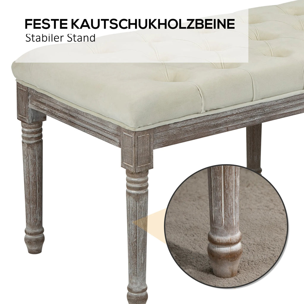 Minkšta suolelė Vintage lovos suolelis su sagomis Švelnus liesti Guminis medis Smėlio spalvos 142 x 47 x 51 cm
