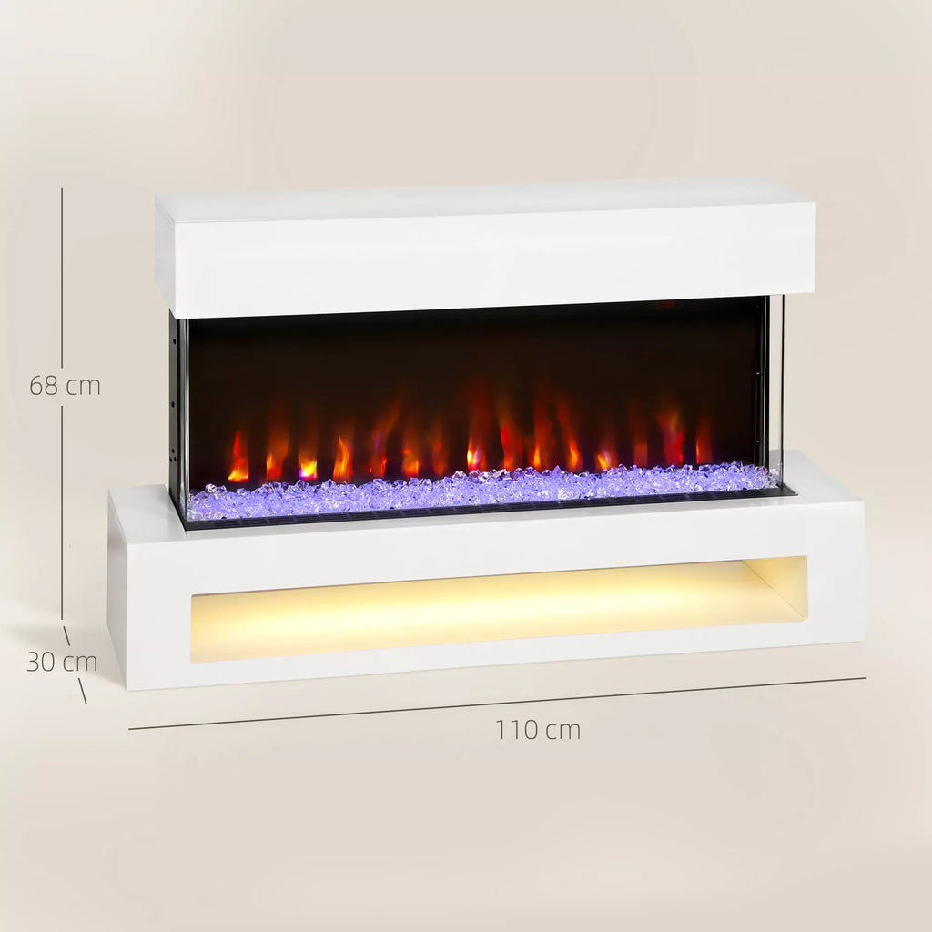 Elektrinis židinys su 11 liepsnos spalvų, 10 kristalų lovos spalvų, 1000 W/2000 W, nuotolinio valdymo pultas, universalus, baltas