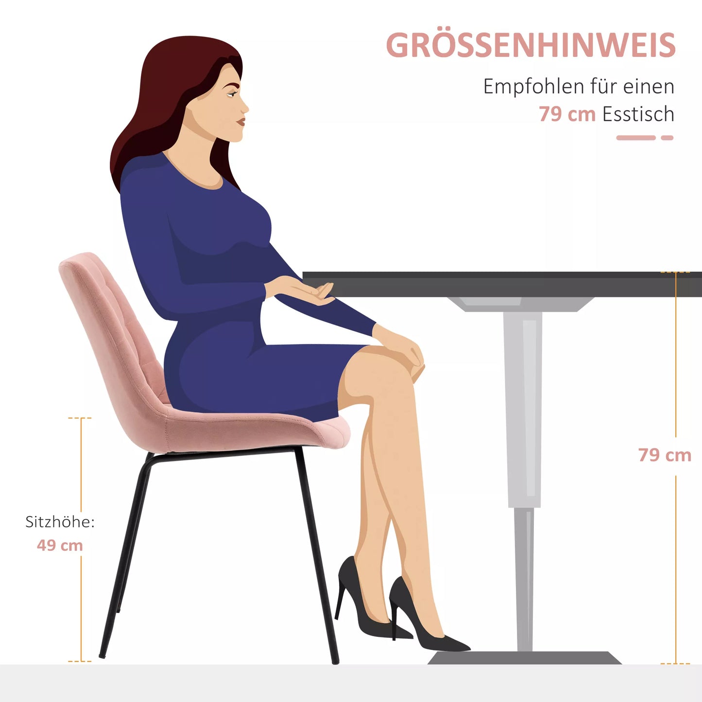 2 vnt. Valgomojo kėdžių, Akcentinių kėdžių, Virtuvės kėdžių rinkinys, Retro dizainas, Aksomo išvaizda, 50 cm x 61 cm x 79 cm, Rožinė