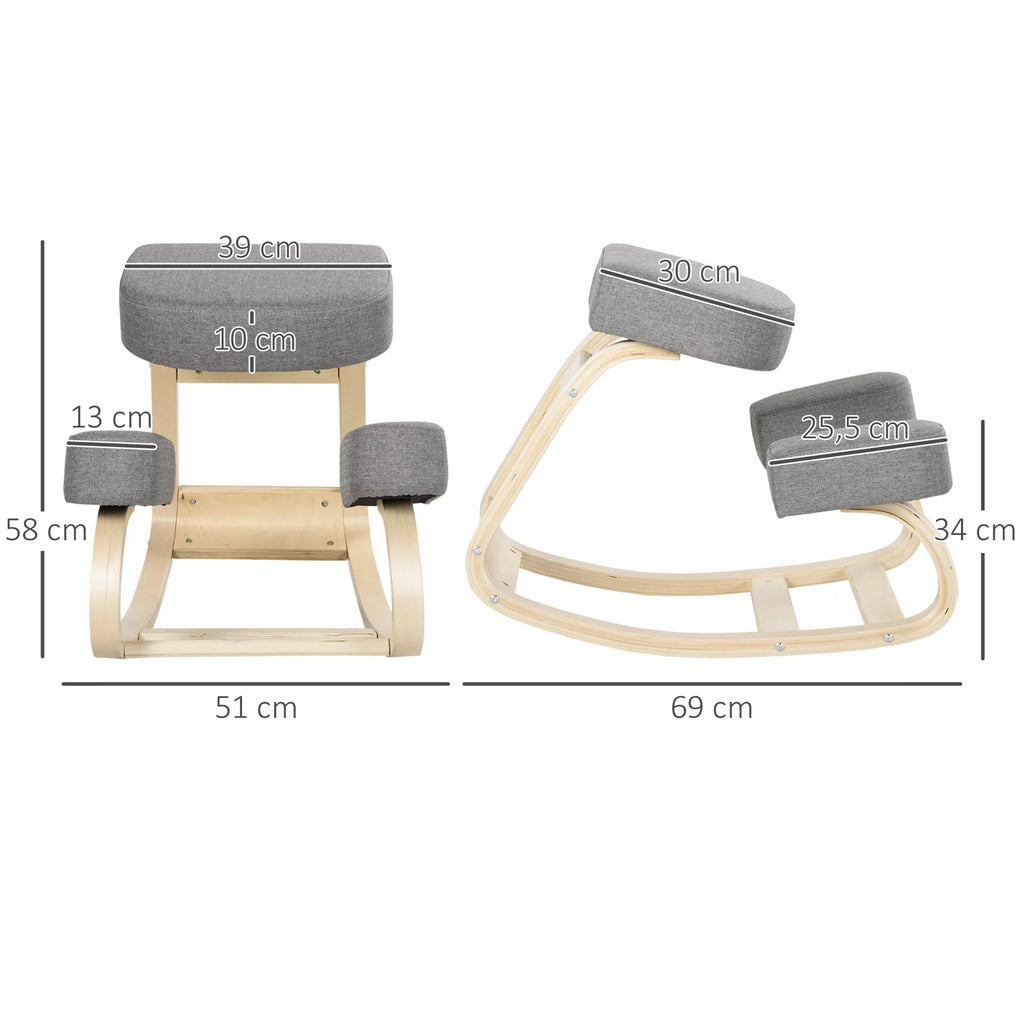 Kėdė su atlošu, ergonomiška sėdimoji kėdė, minkšta kėdė, užtikrinanti sveiką sėdėjimo padėtį, beržo mediena, 120 kg apkrova, pilka spalva