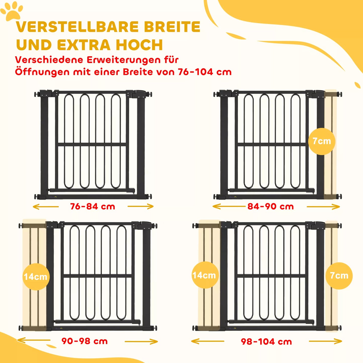 Durų apsauginė grotelė šunims, 76–104 cm, be gręžimo, laiptų grotelė