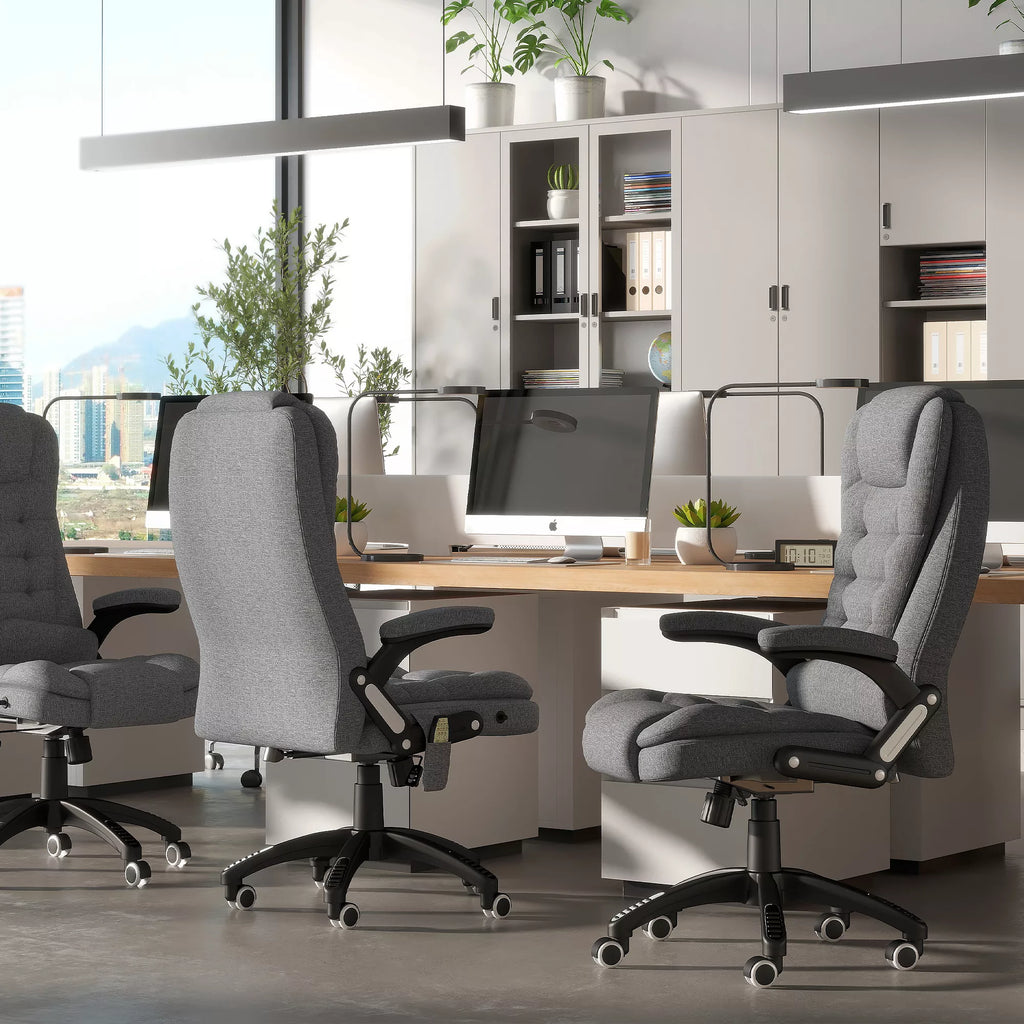 Tamsiai pilka ergonomiška biuro/žaidimų kėdė su masažu ir šildymo funkcija, aukščio reguliavimo, 68 x 72 x 110–120 cm