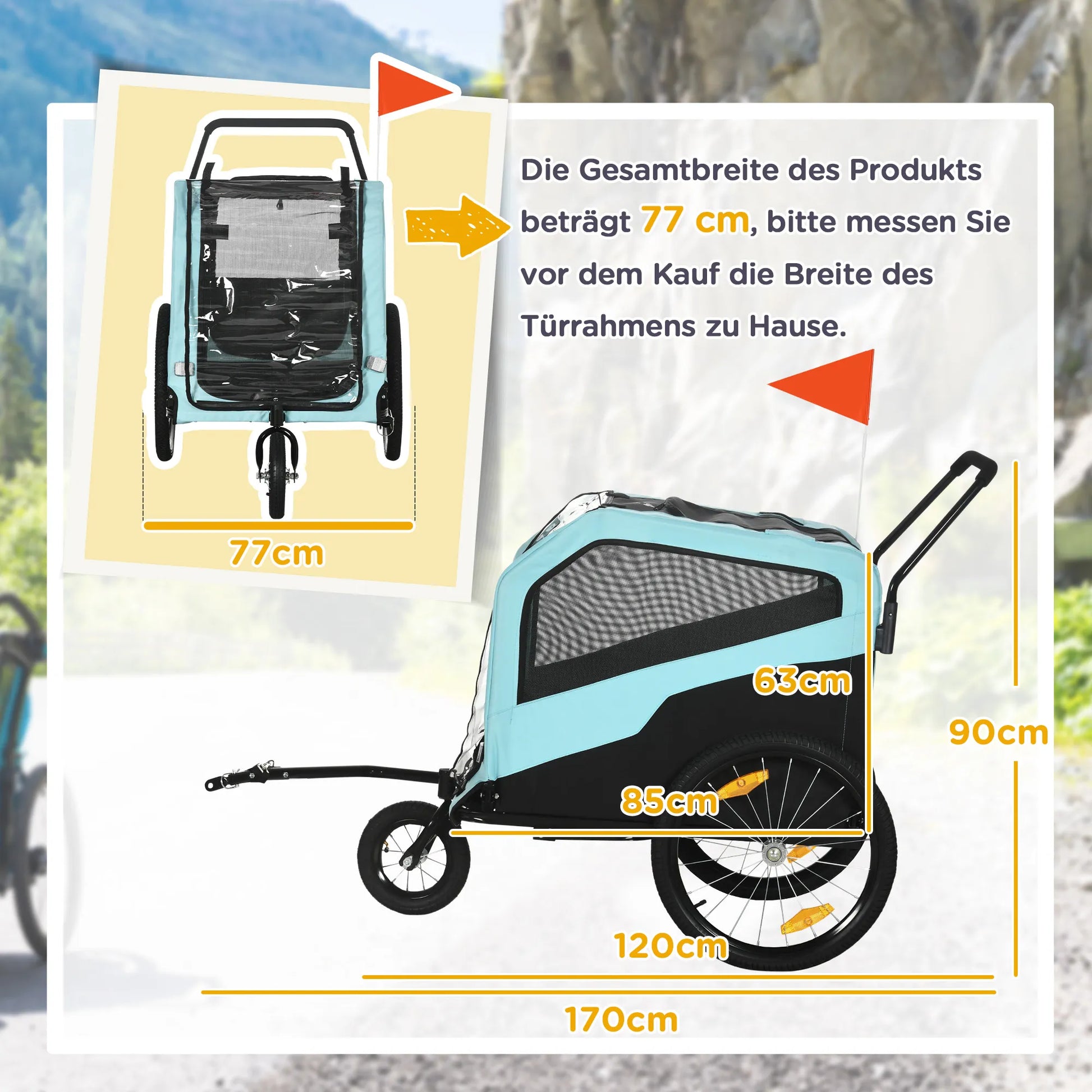 2 viename šunų priekaba šunų vežimėlis dviračio priekaba iki 30kg sulankstomas stumdomosios funkcijos 2 įėjimai tinkliniai langai apsauga nuo saulės plieninis rėmas šviesiai mėlynas 170 x 77 x 90 cm