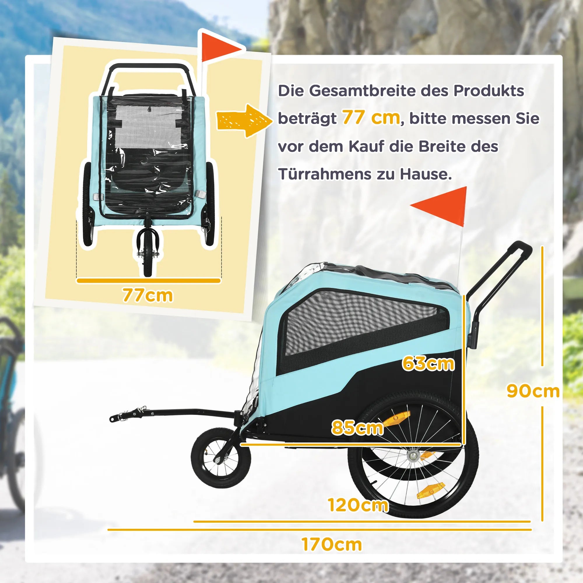 2 viename šunų priekaba šunų vežimėlis dviračio priekaba iki 30kg sulankstomas stumdomosios funkcijos 2 įėjimai tinkliniai langai apsauga nuo saulės plieninis rėmas šviesiai mėlynas 170 x 77 x 90 cm