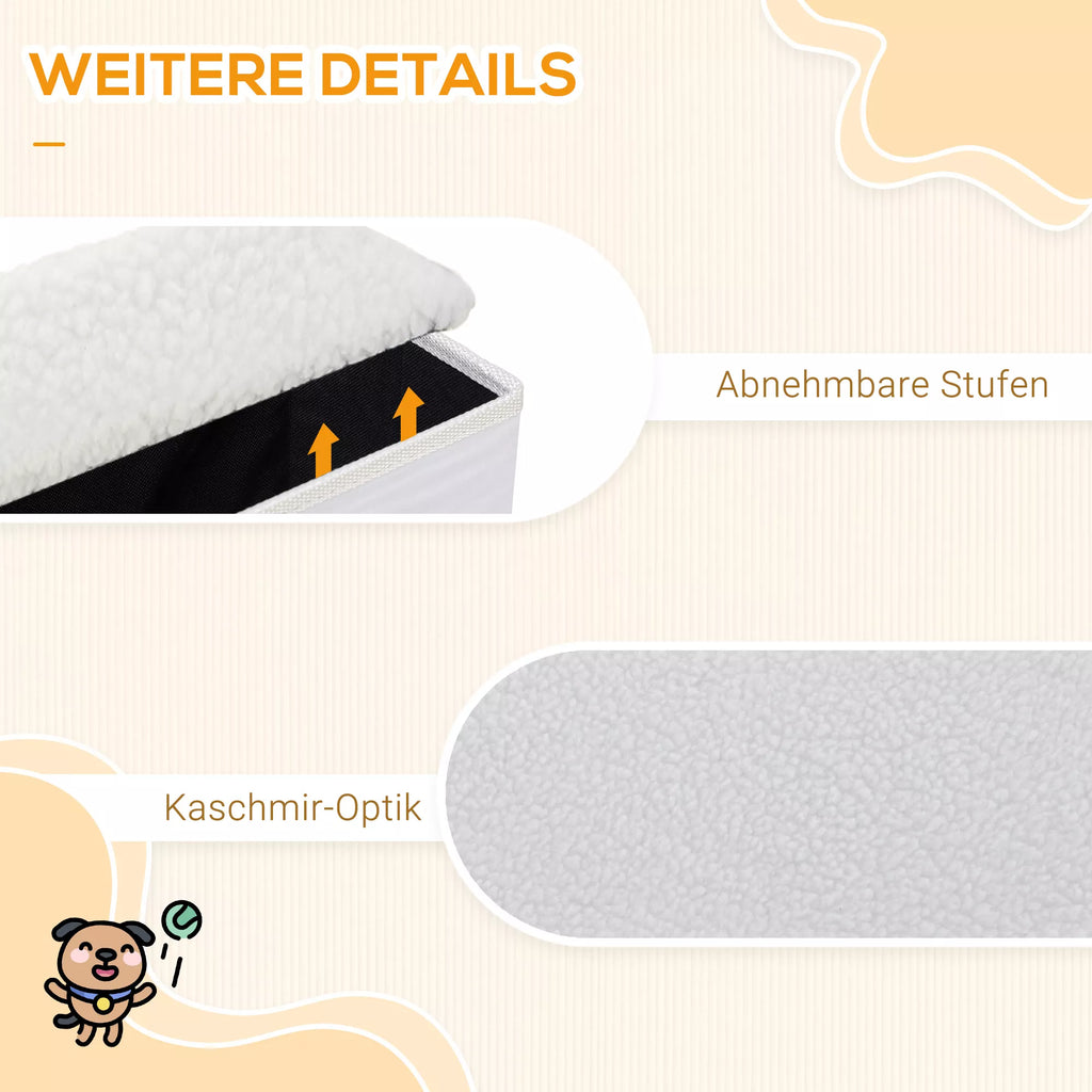 Šunų laiptai, 3 pakopos, 48 cm aukščio, sulankstomi laiptai mažiesiems ir seniems gyvūnams, katės laiptai, šunų rampa, pagalba lipant į lovą, sofą, kušetę ir automobilį, balti