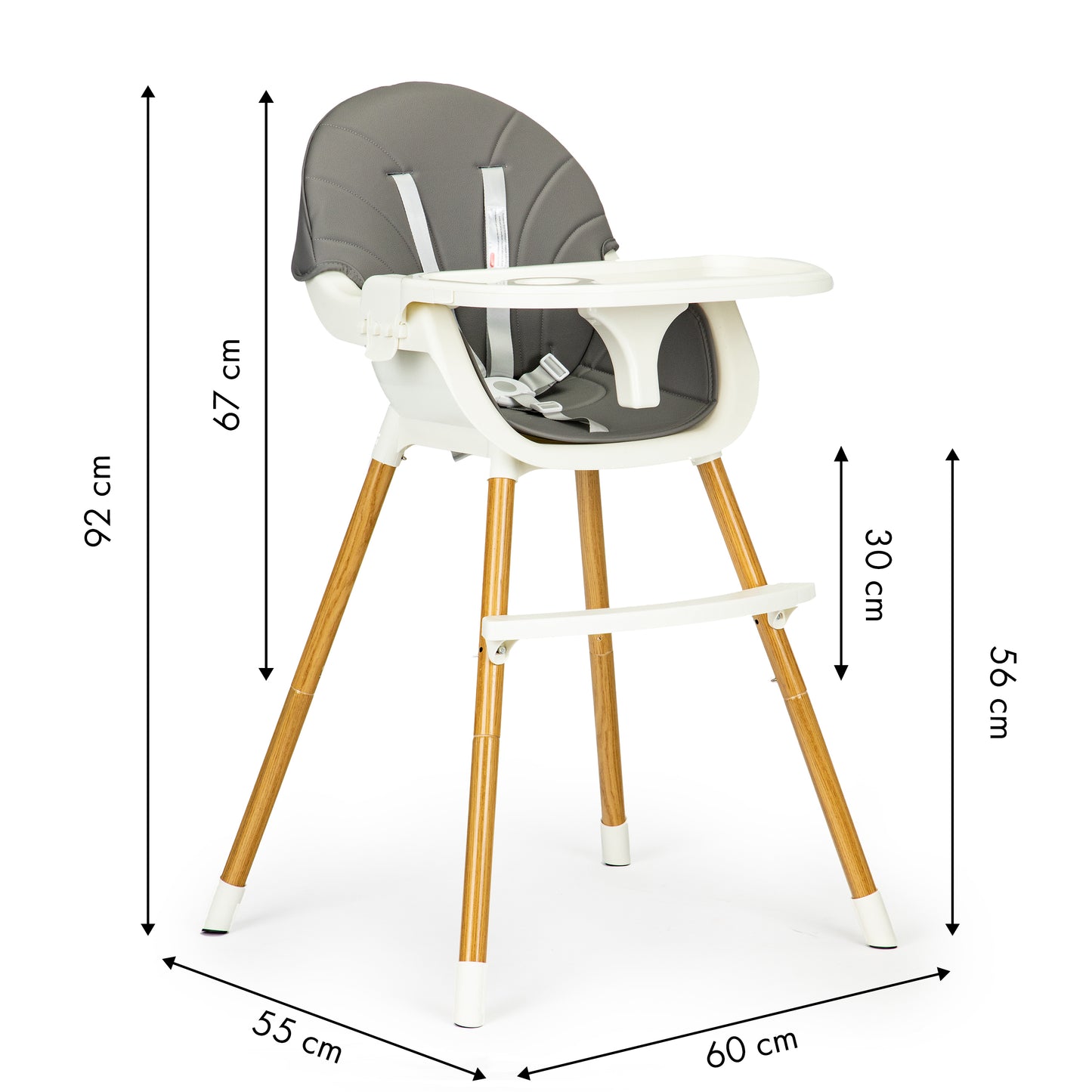 ECOTOYS 2-in-1 reguliuojama vaikiška maitinimo kėdutė pilka (6–36 mėn.)