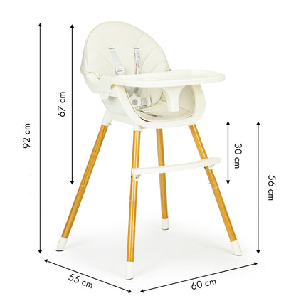 ECOTOYS 2-in-1 reguliuojama vaikiška maitinimo kėdutė, smėlio (6–36 mėn.)