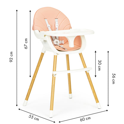 ECOTOYS 2-in-1 reguliuojama vaikiška maitinimo kėdutė (6–36 mėn.)