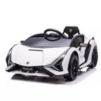 Baltas vaikų elektrinis Lamborghini su pakeltomis durelėmis