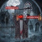 110 cm animuota kabinama Helovino dekoracija, rėkiantis zombis, garso ir prisilietimo aktyvavimas, raudonos LED akys
