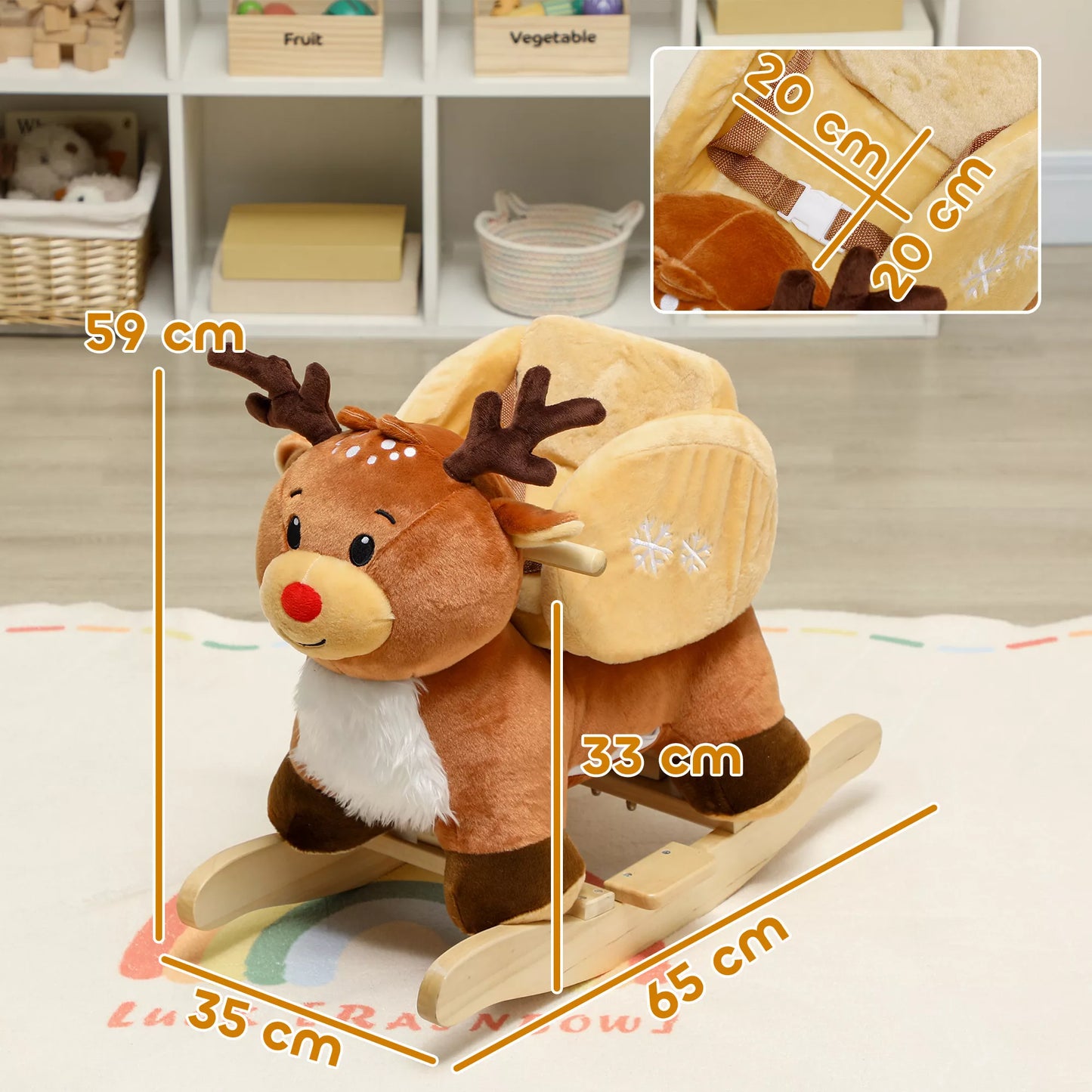 Vaikų supynės arkliukas Kūdikio supynės elnias su lopšinėmis, skirtas 18–36 mėnesių vaikams Pliušinis 65 x 35 x 59 cm Rudi