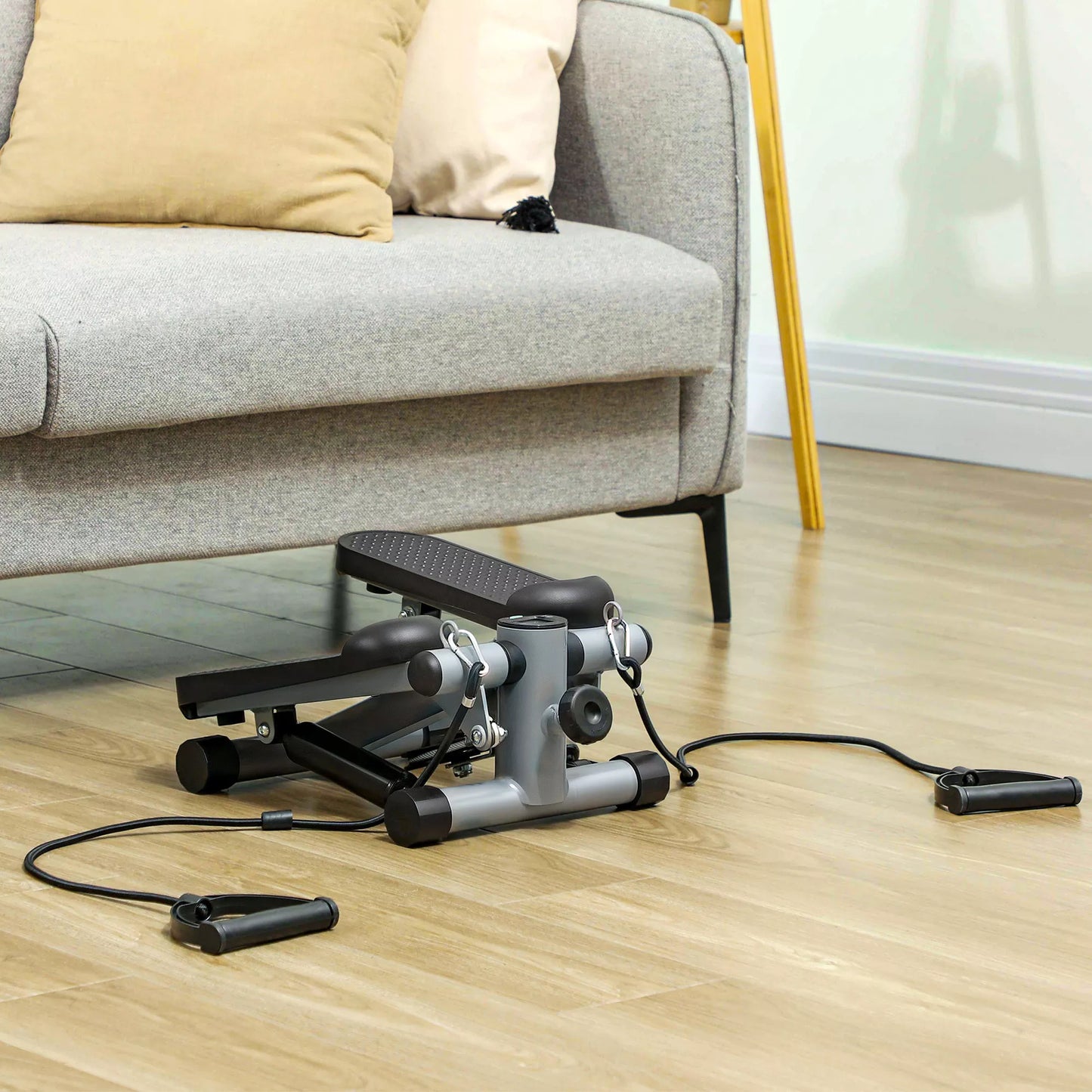 2in1 Mini treniruoklis namams su Power Ropes, LCD ekranu, Up-Down Swing Stepper, 41 x 30,5 x 18,5 cm, pilkos spalvos