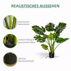 Dirbtinė monstera su realistiškos išvaizdos savybių piktogramomis