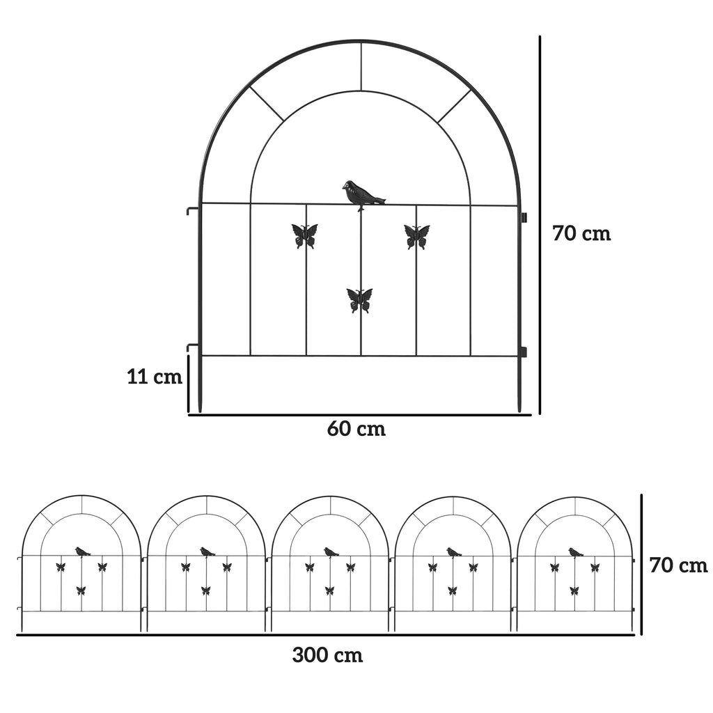 Sodo tvora Tvoros plienas 300 cm x 70 cm aukštis Dekoratyvinė grotelių tvora Komplektas tvoros elementai Juoda