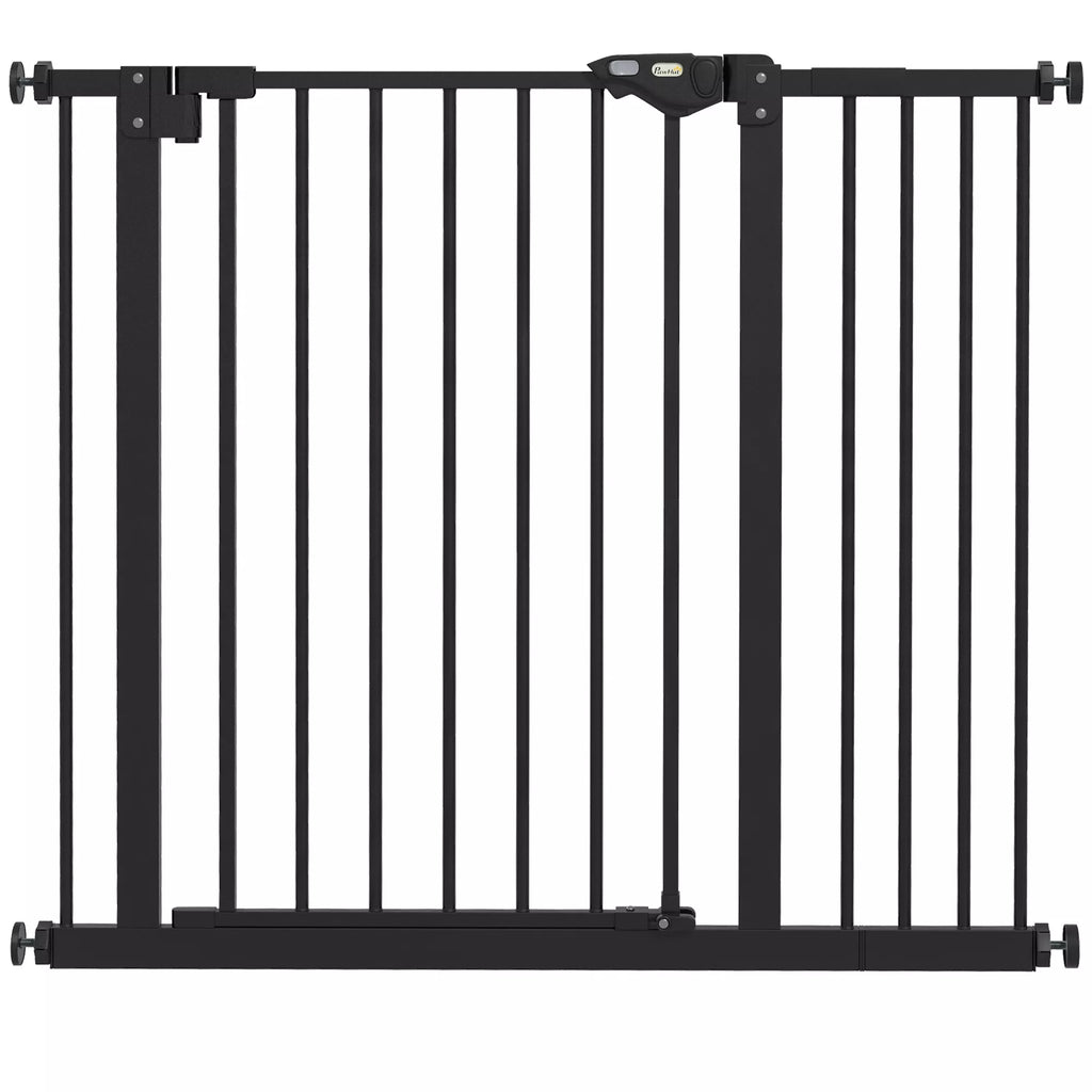 Durų apsauginės grotelės šunims, užtvaros, apsauginės grotelės naminiams gyvūnams, metalas, plastikas, 74–80/87–94 cm, juodos spalvos