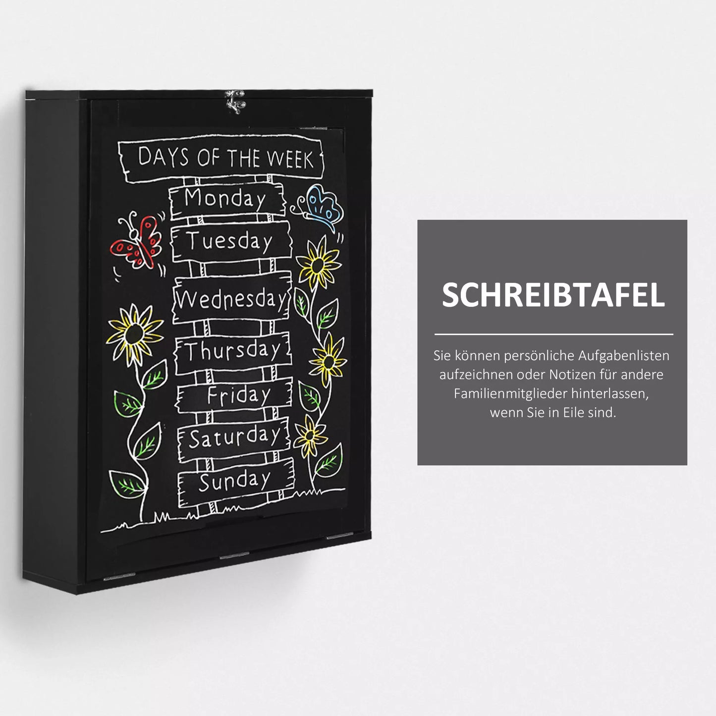 HOMCOM Sieninis sulankstomas rašomasis stalas su rašomuoju paviršiumi, 60 cm x 94,5 cm x 147 cm, juodos spalvos, HOMCOM