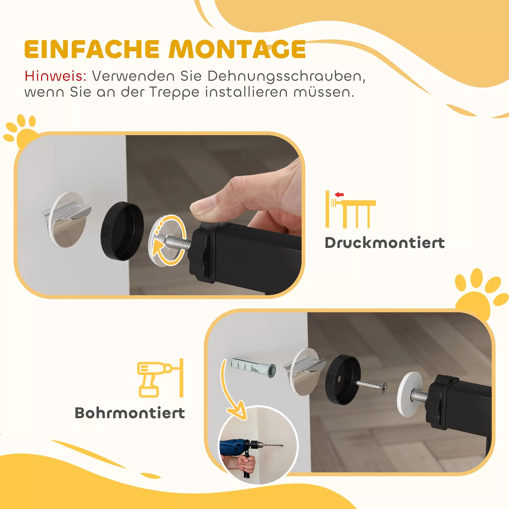 Šunų atitvaras, tvirtinamas spaustuvu, reguliuojamas ilgis, plienas/ABS, 75-95 x 76cm, juodas