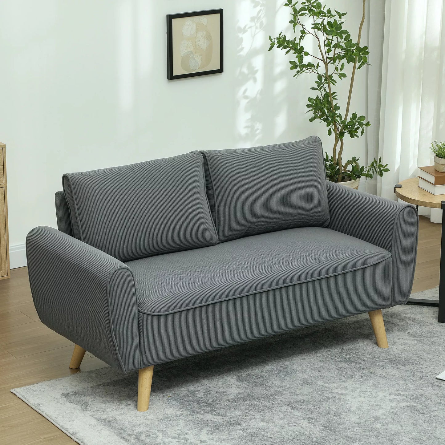 Dvivietė sofa, audinio sofa, 2 atlošo pagalvėlės, kordas, 145 x 75 x 78 cm, antracito spalva