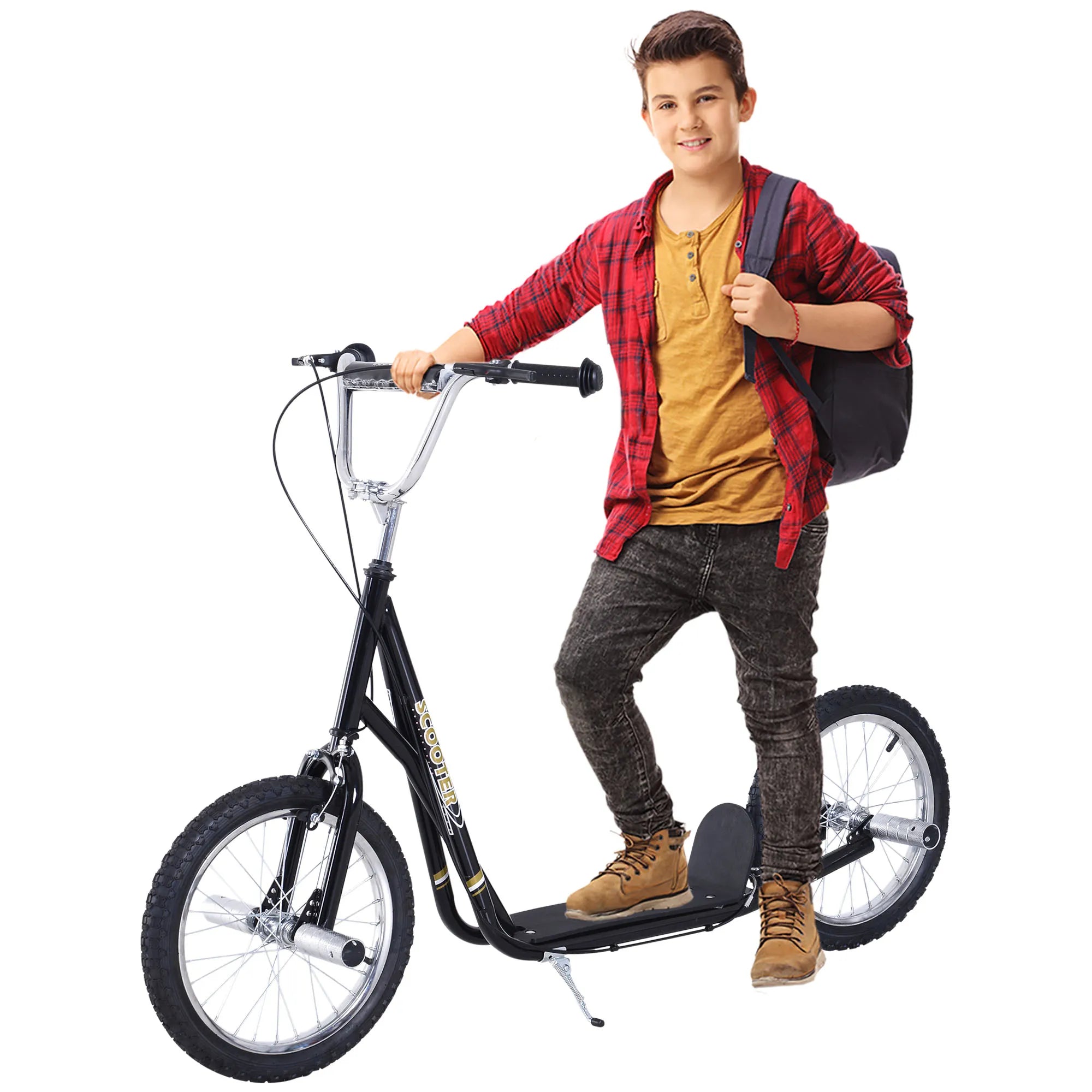 Vaikų paspirtukas su pneumatinėmis padangomis Kickscooter Scooter Paspirtukas Miesto paspirtukas vaikams Kickboard 16 colių nuo 5 metų Aukščio reguliavimas Juodas 143 x 58 x 92-100 cm