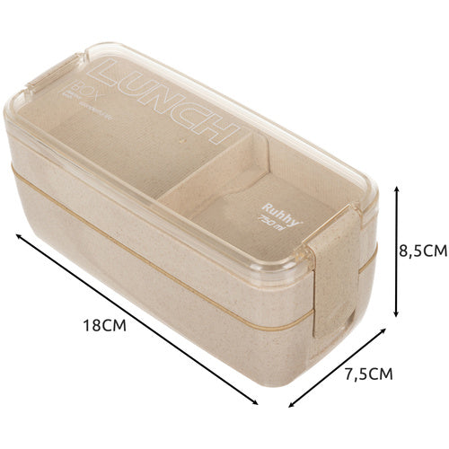 Ekologiška priešpiečių dėžutė su stalo įrankiais – 2 dalių, 750 ml