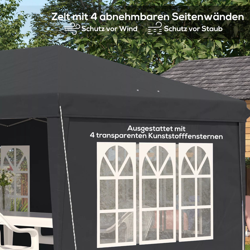Greitai surenkama pavėsinė, sulankstomas renginių paviljonas, poliesteris ir plienas, 3x6 m, juodas