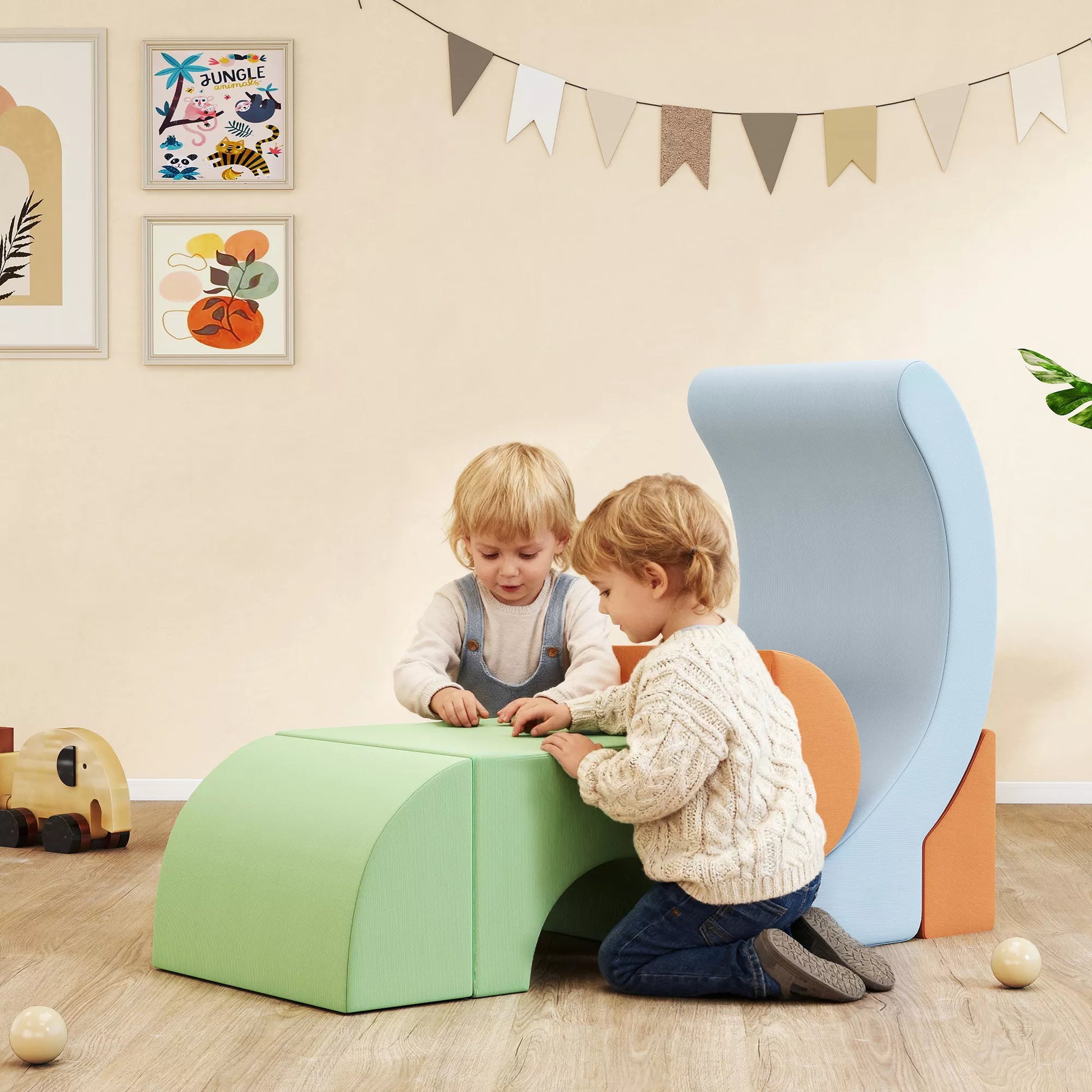 5 dalių minkštų blokelių rinkinys mažiems vaikams, skirtas laipioti, ropinėti, statyti, lengvas, kordas, putplastis, spalvotas