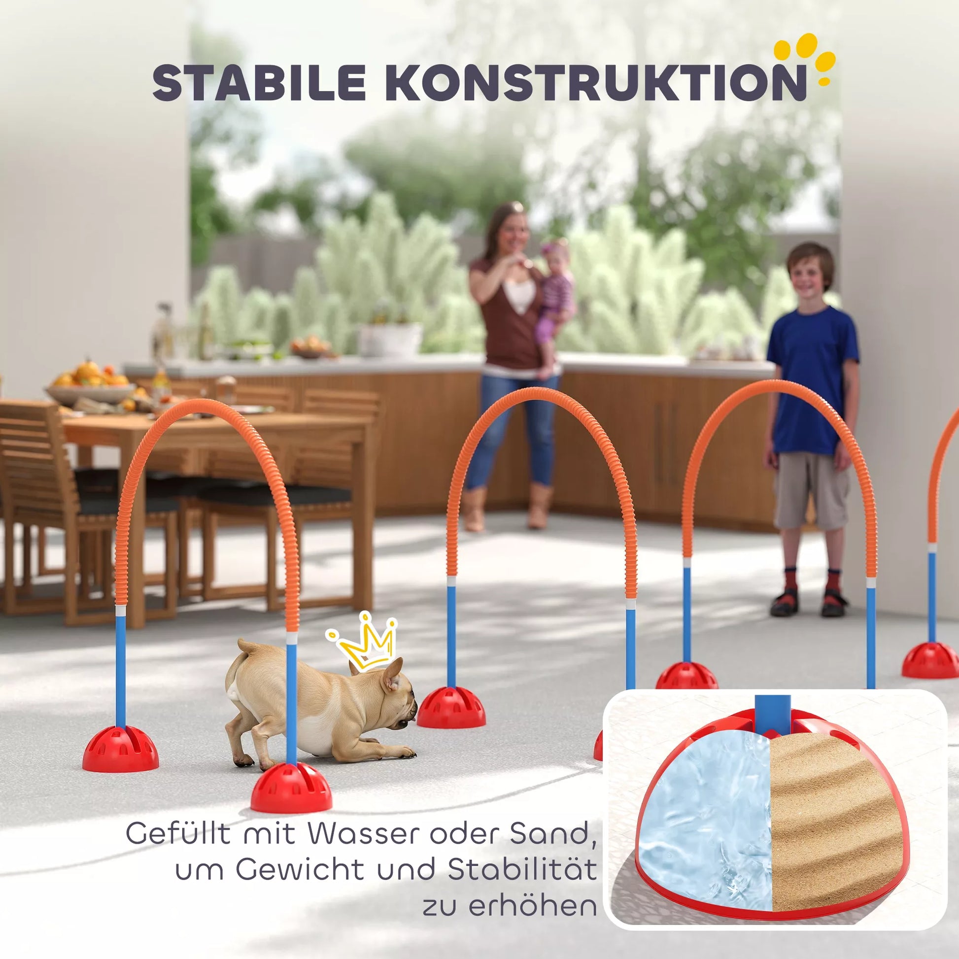 4 dalių šunų agility treniruočių įranga su 4 durimis, reguliuojamo pločio, su nešiojimo krepšiu, skirta sodui, mėlynos spalvos